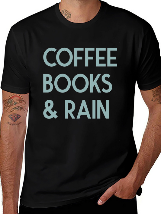 Coffee Books & Rain Graphic Tee - Unisex Cotton T-Shirt