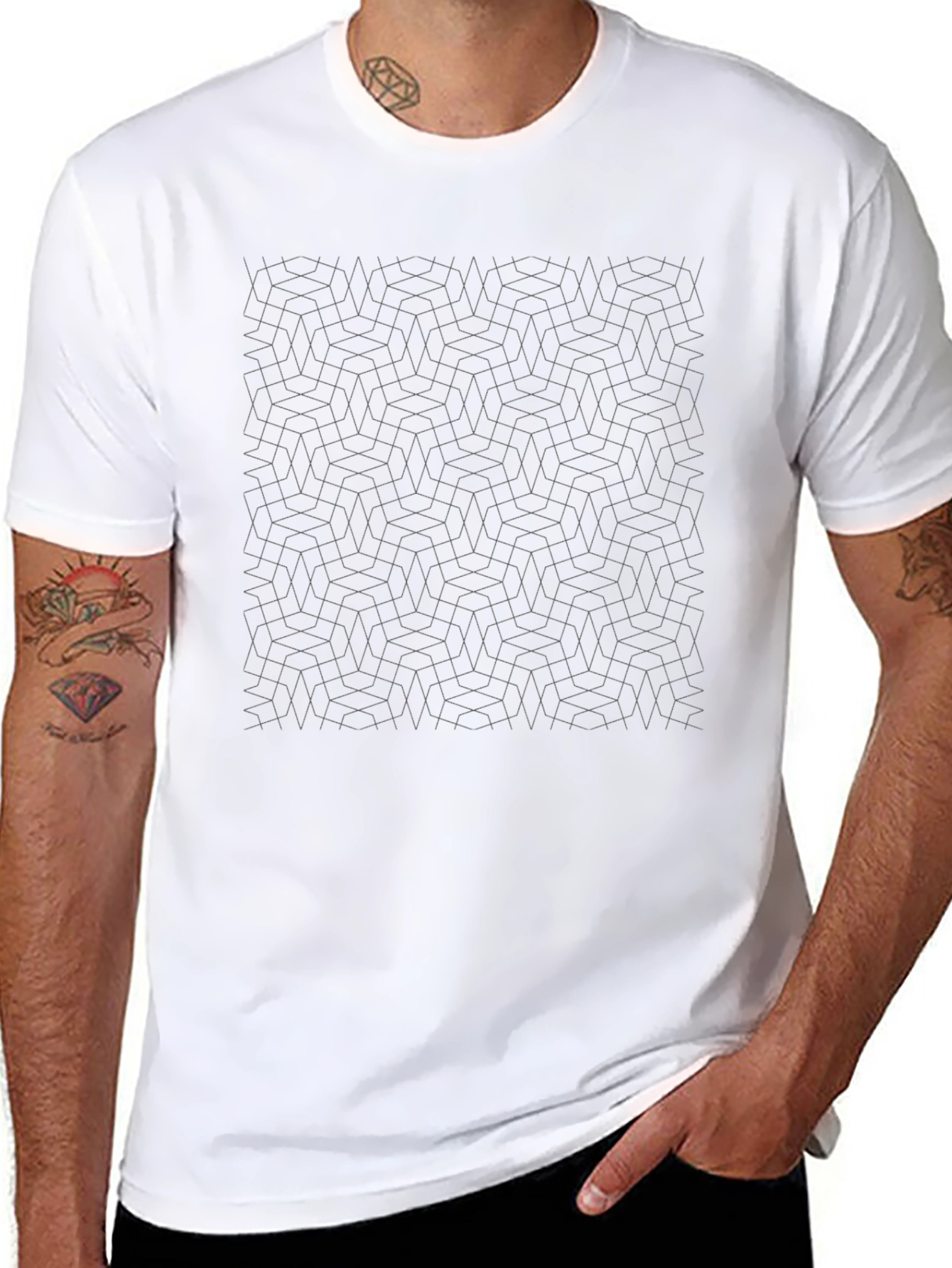 Modern Geometric Pattern Black T-Shirt