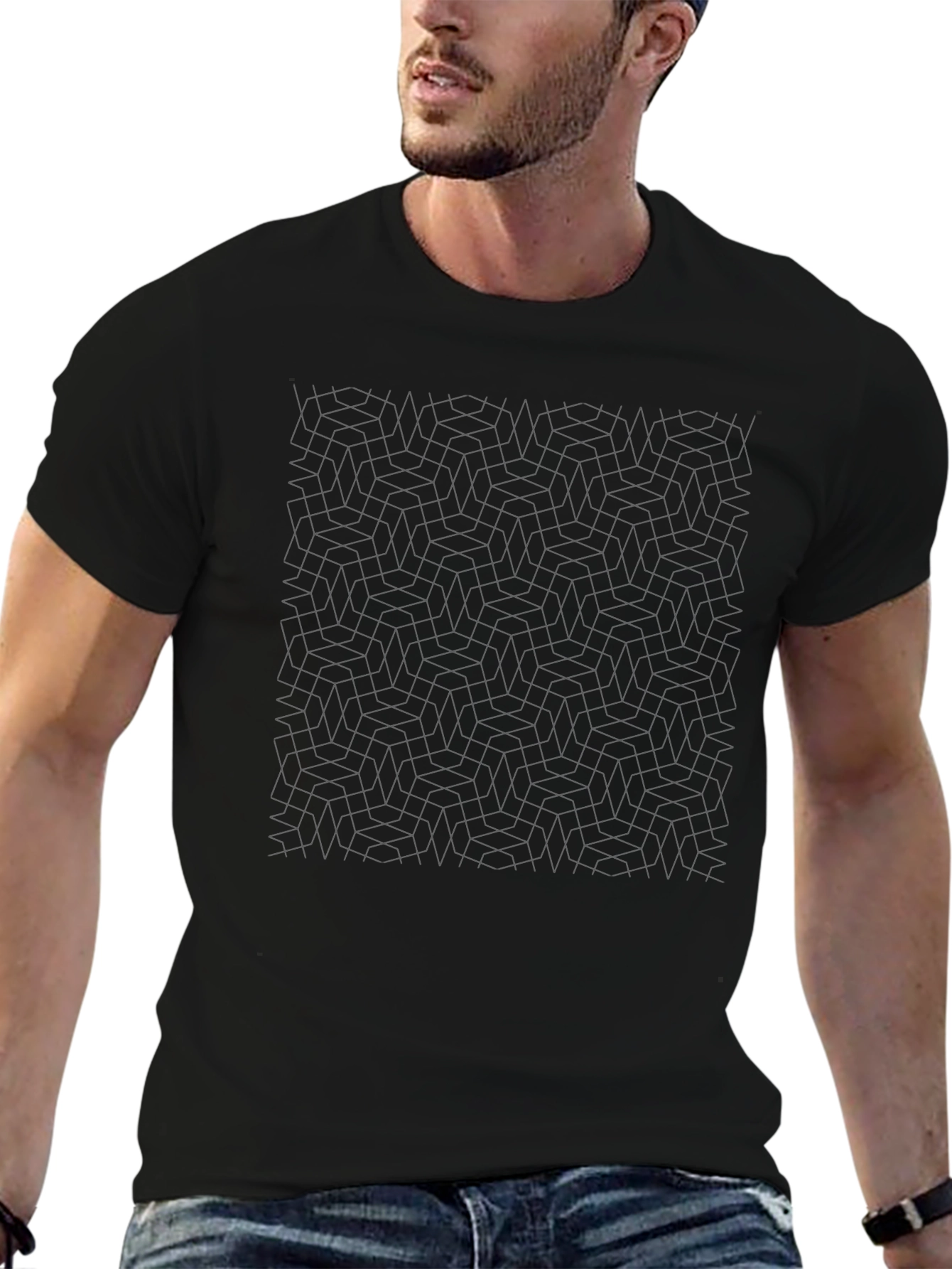 Modern Geometric Pattern Black T-Shirt