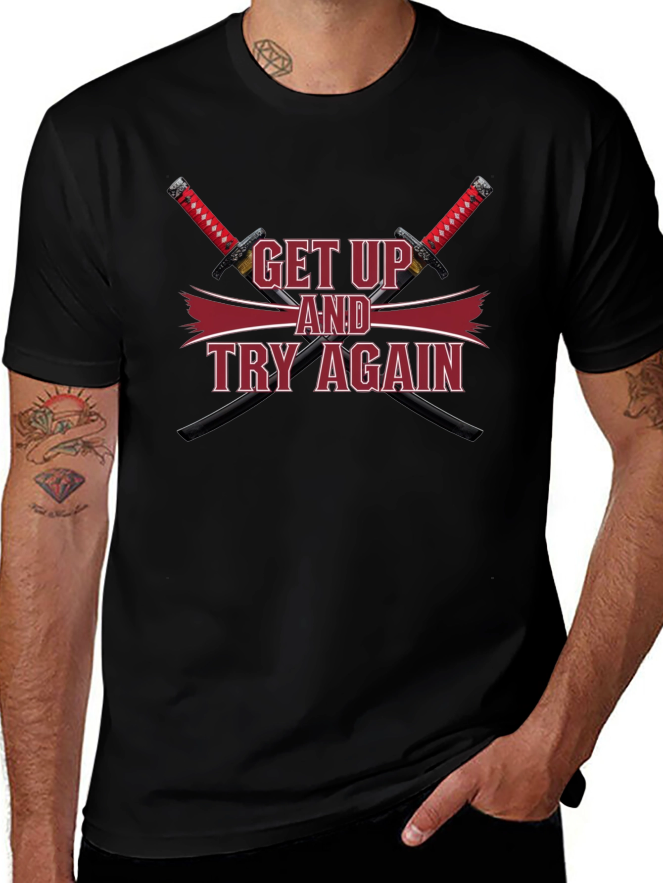 Motivational Get Up & Try Again Swords T-Shirt