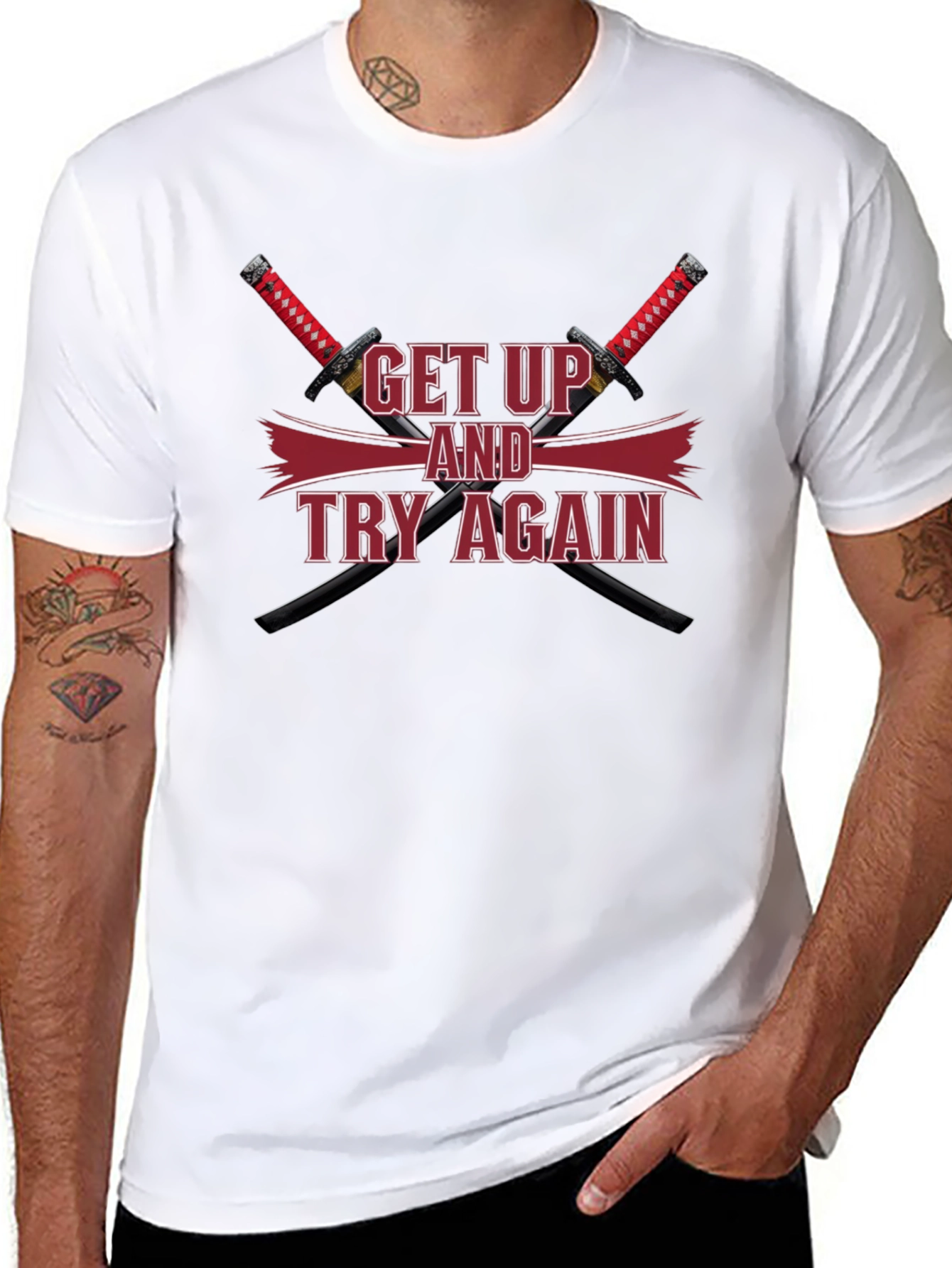 Motivational Get Up & Try Again Swords T-Shirt