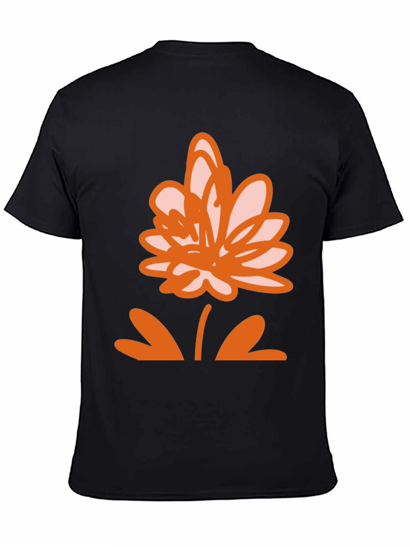 Black T-Shirt with Orange Flower Design