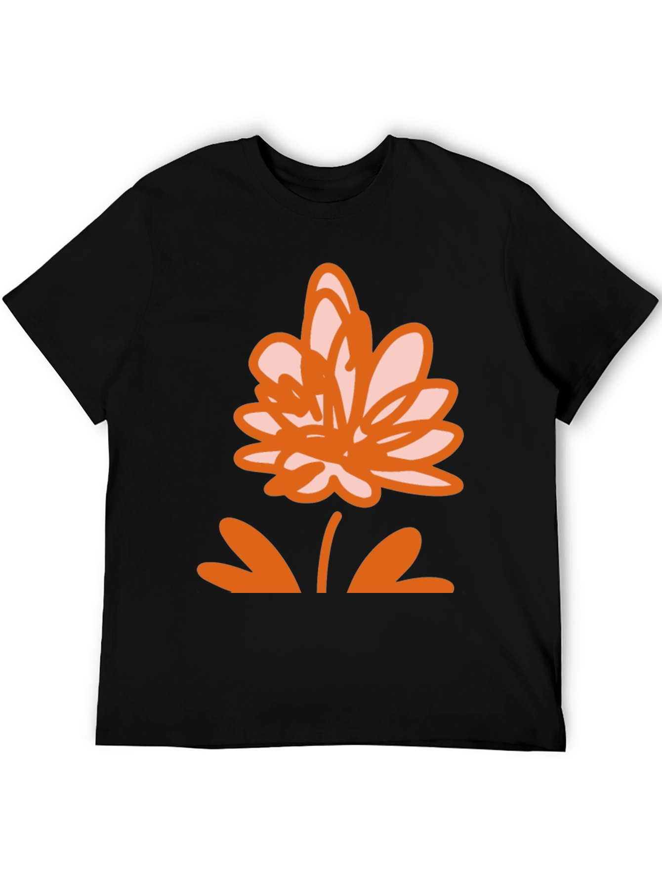 Black T-Shirt with Orange Flower Design