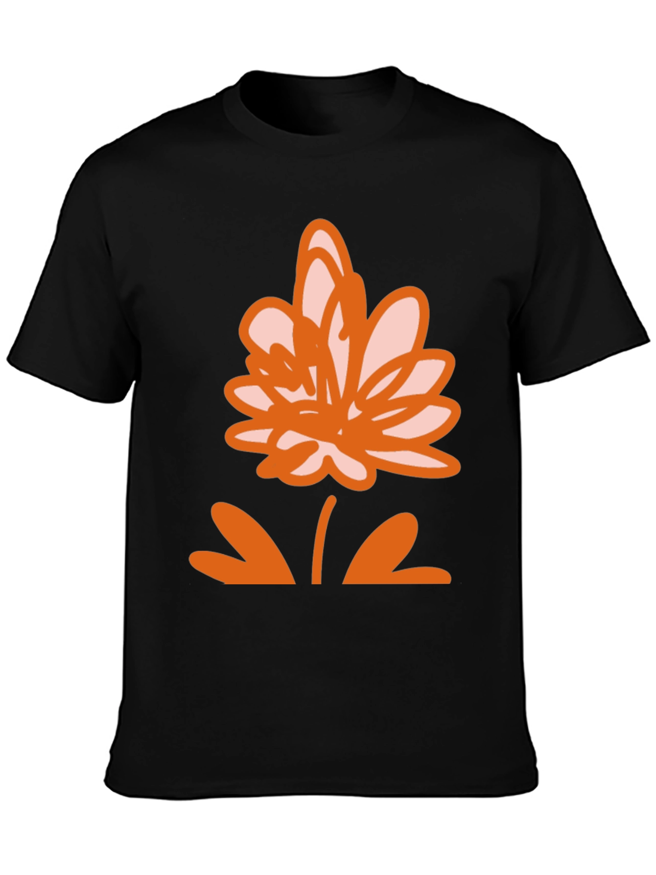 Black T-Shirt with Orange Flower Design