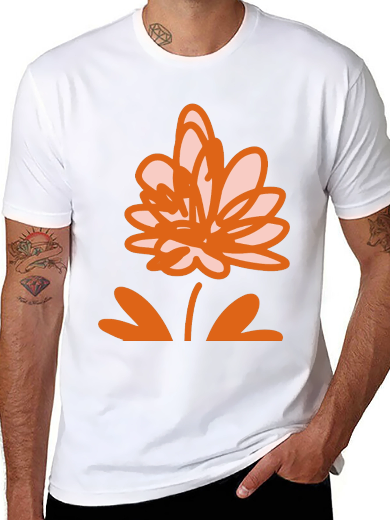 Black T-Shirt with Orange Flower Design
