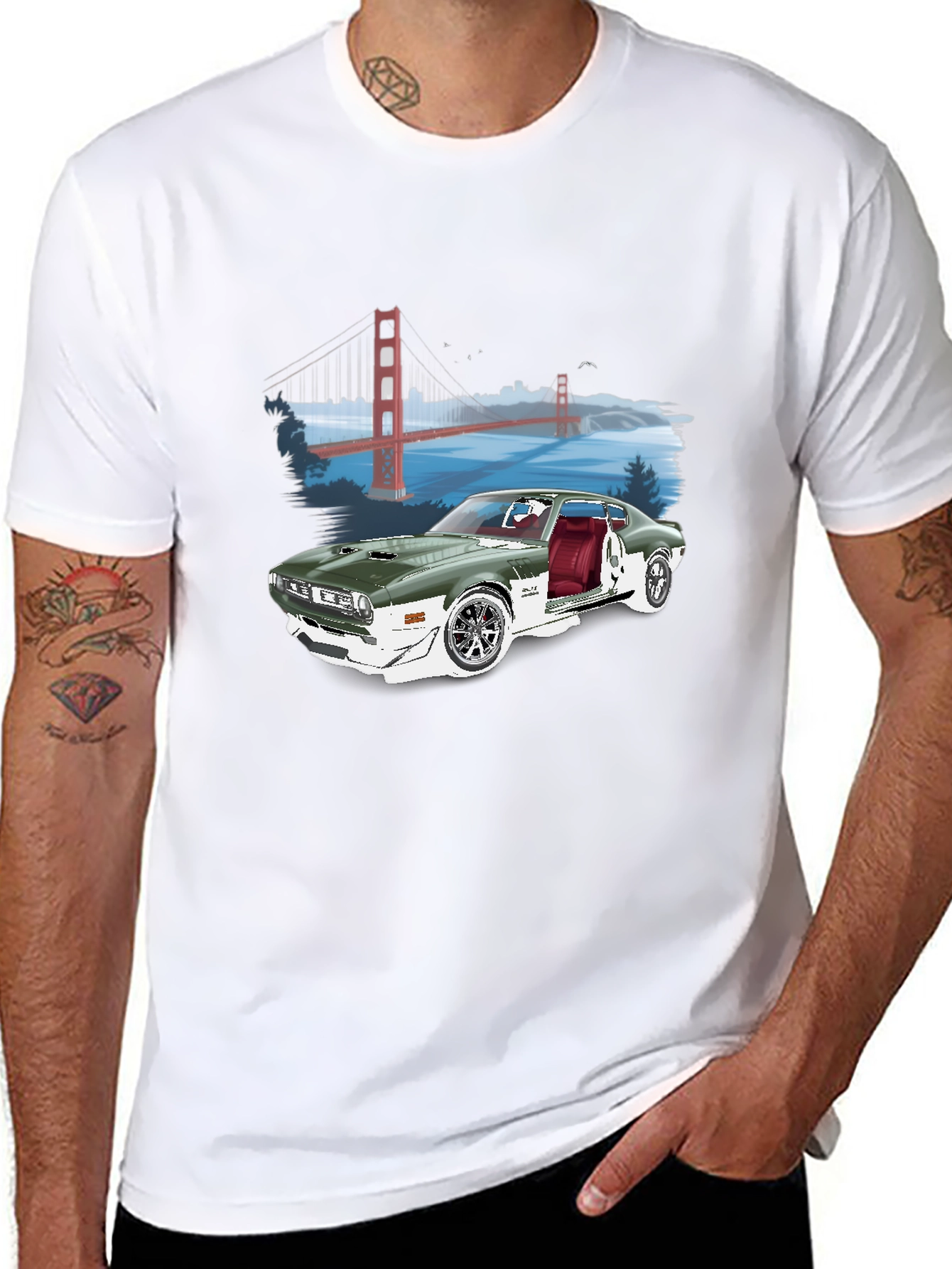Classic Car & Bridge Graphic Tee - Black