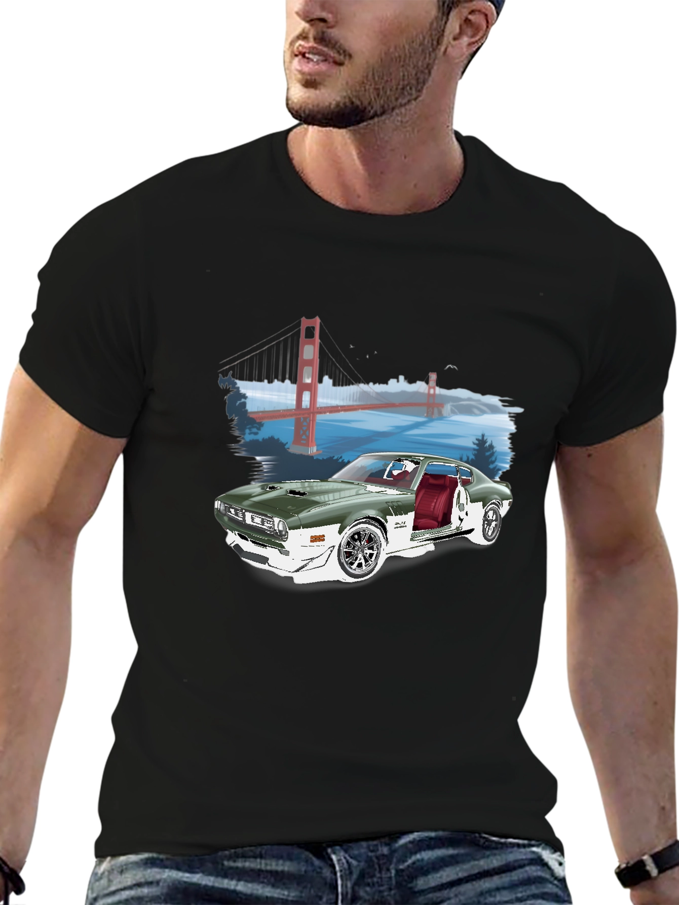 Classic Car & Bridge Graphic Tee - Black