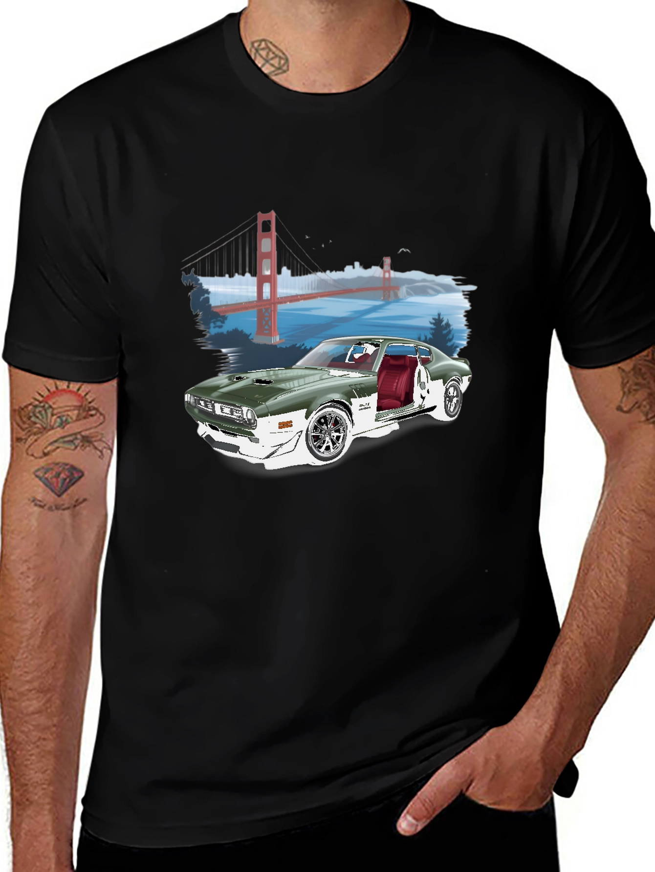 Classic Car & Bridge Graphic Tee - Black