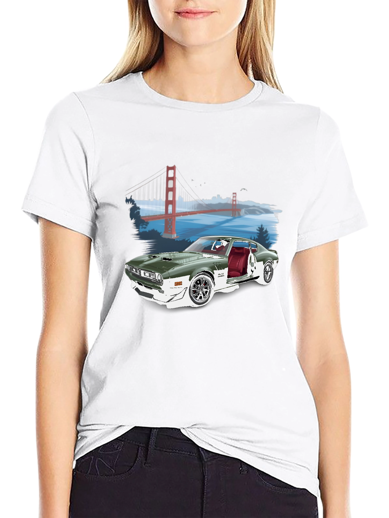 Classic Car & Bridge Graphic Tee - Black