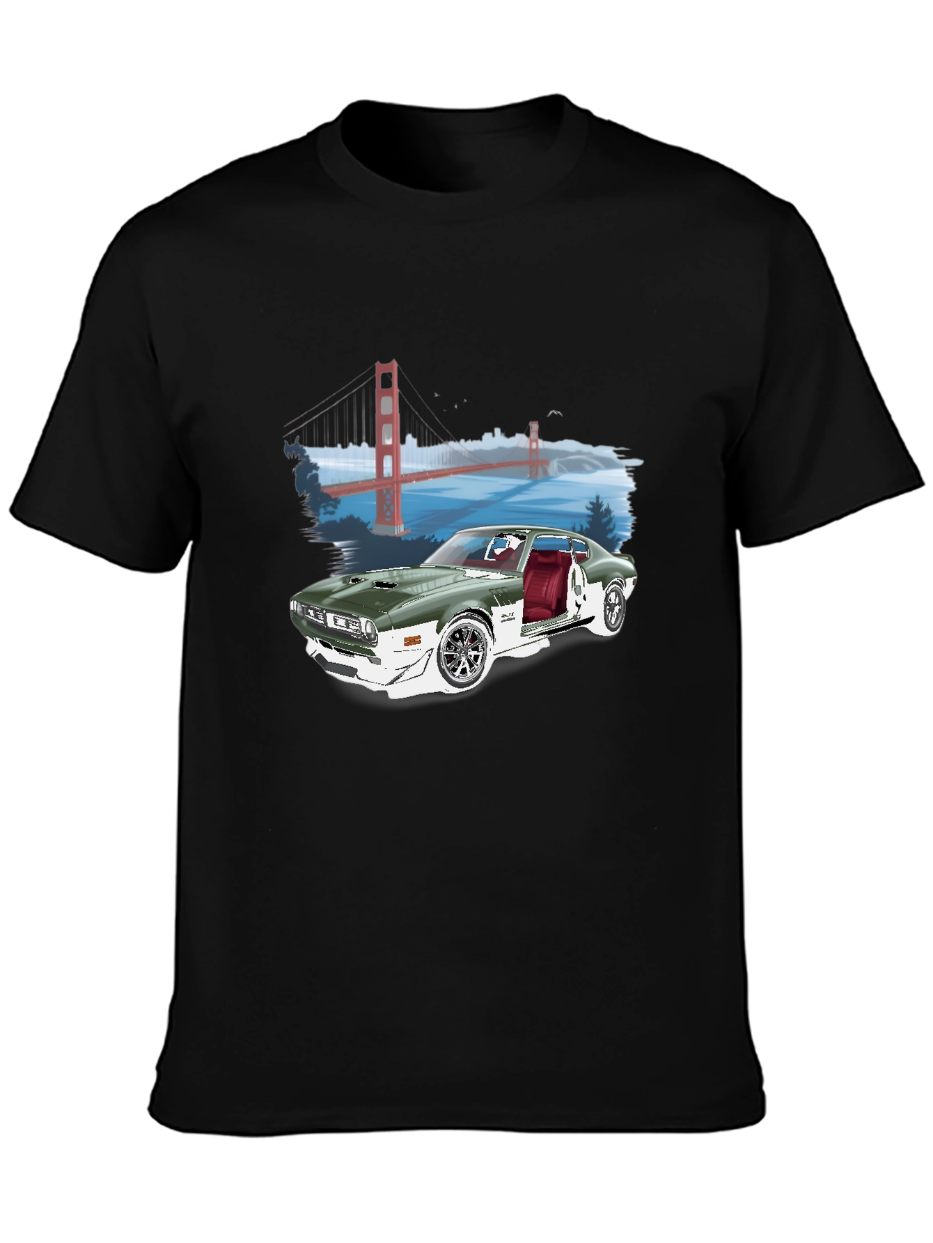 Classic Car & Bridge Graphic Tee - Black