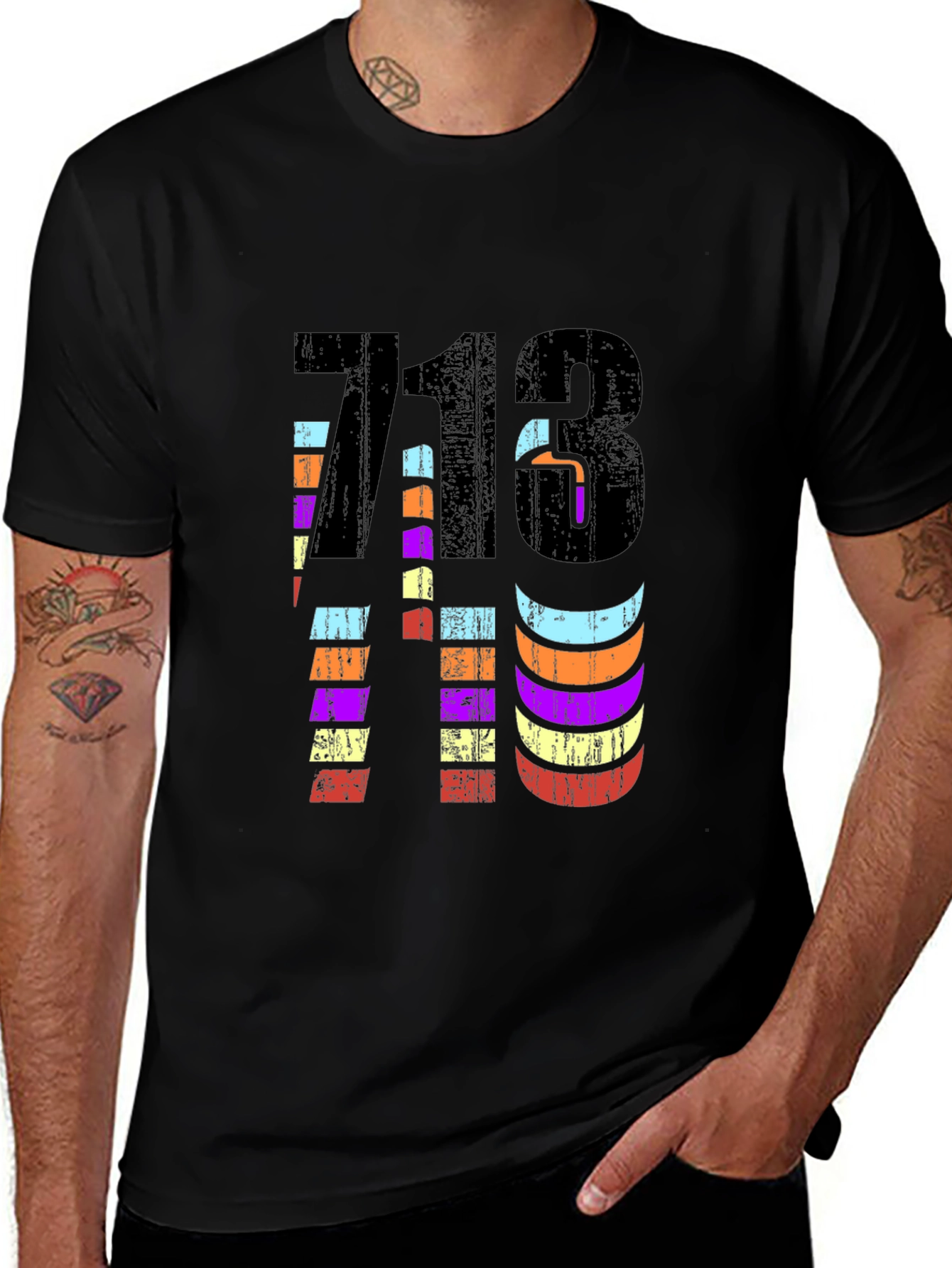 Retro 713 Houston Area Code Black Graphic Tee
