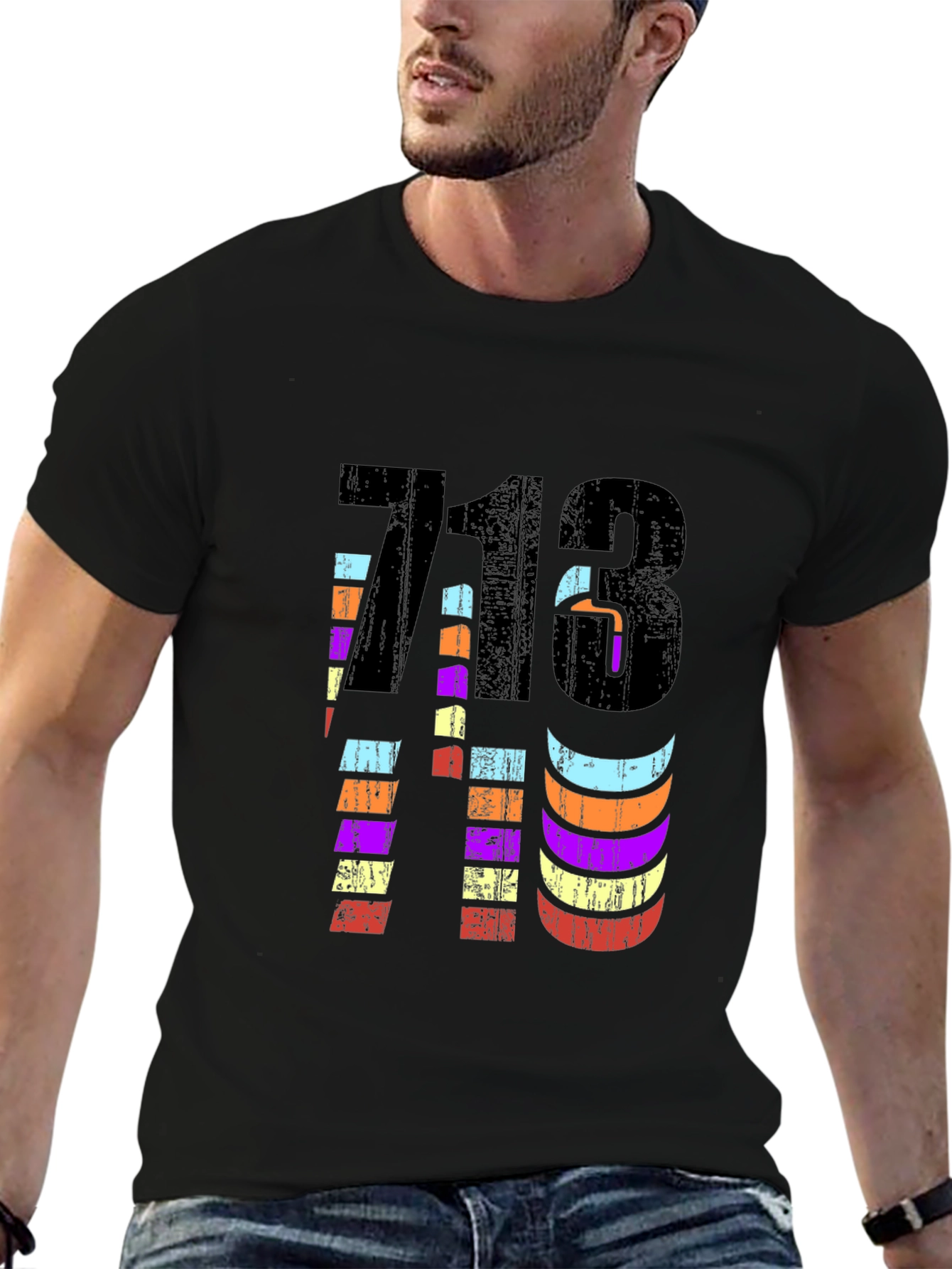 Retro 713 Houston Area Code Black Graphic Tee