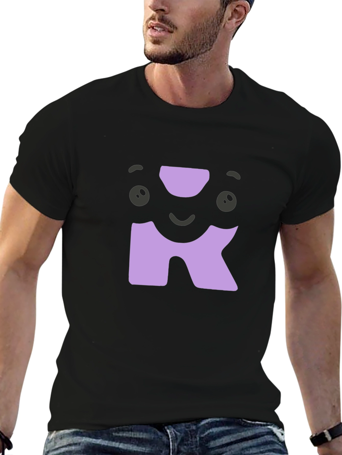 Cute Character Initial R Black T-Shirt