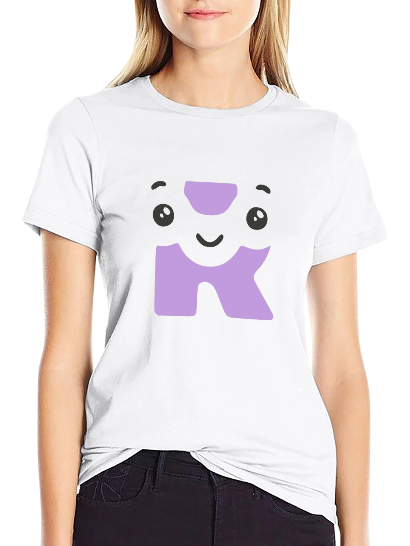 Cute Character Initial R Black T-Shirt