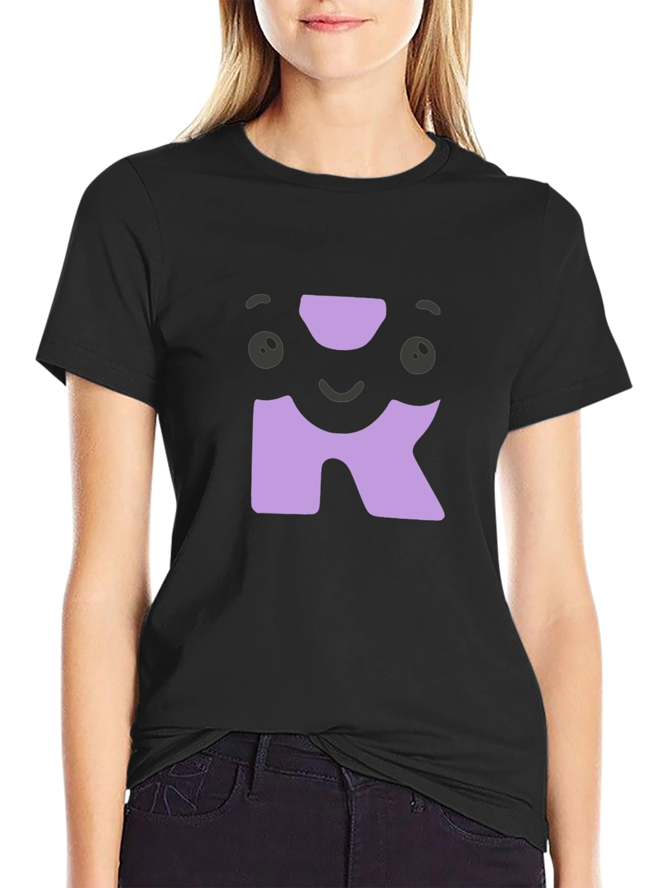Cute Character Initial R Black T-Shirt