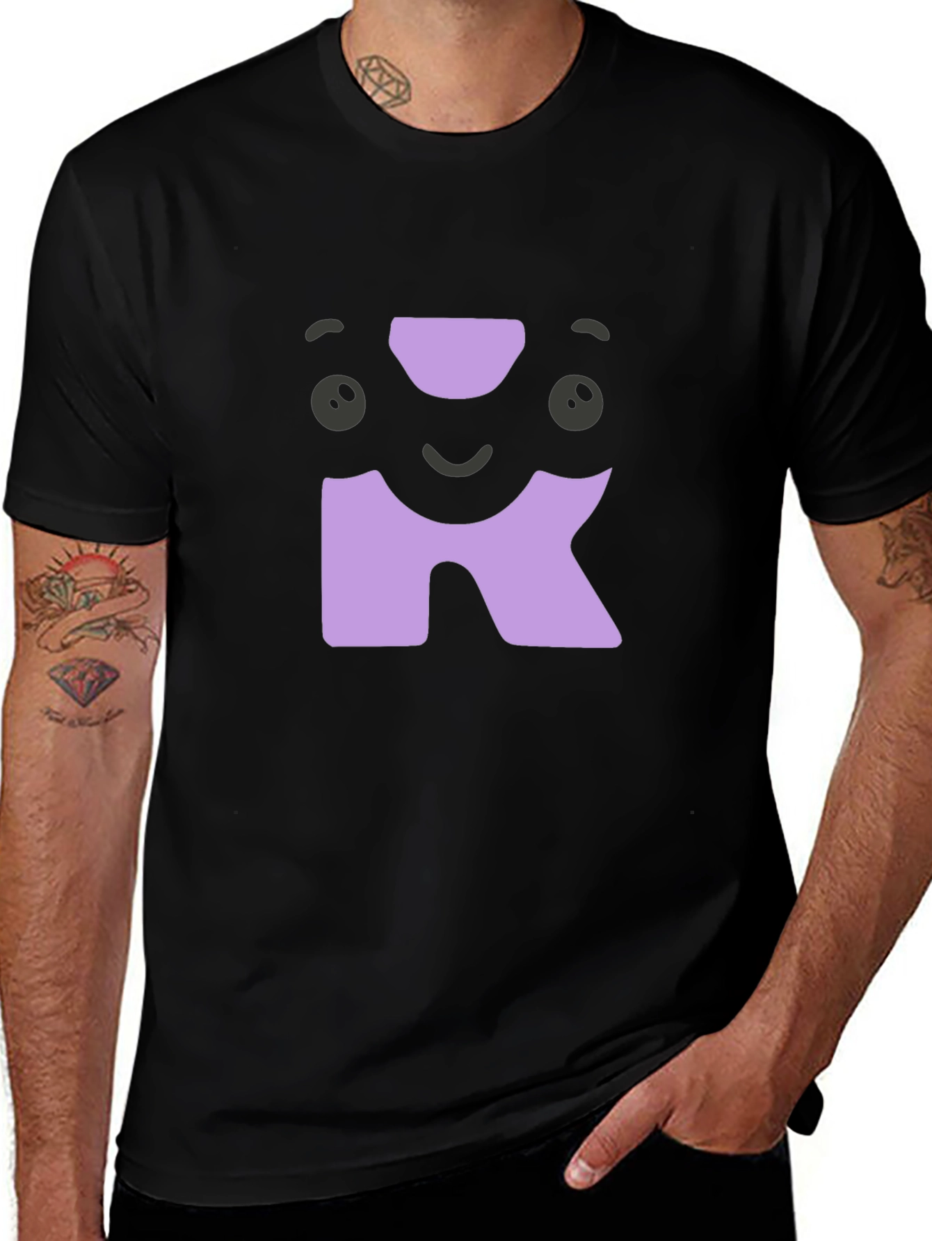 Cute Character Initial R Black T-Shirt