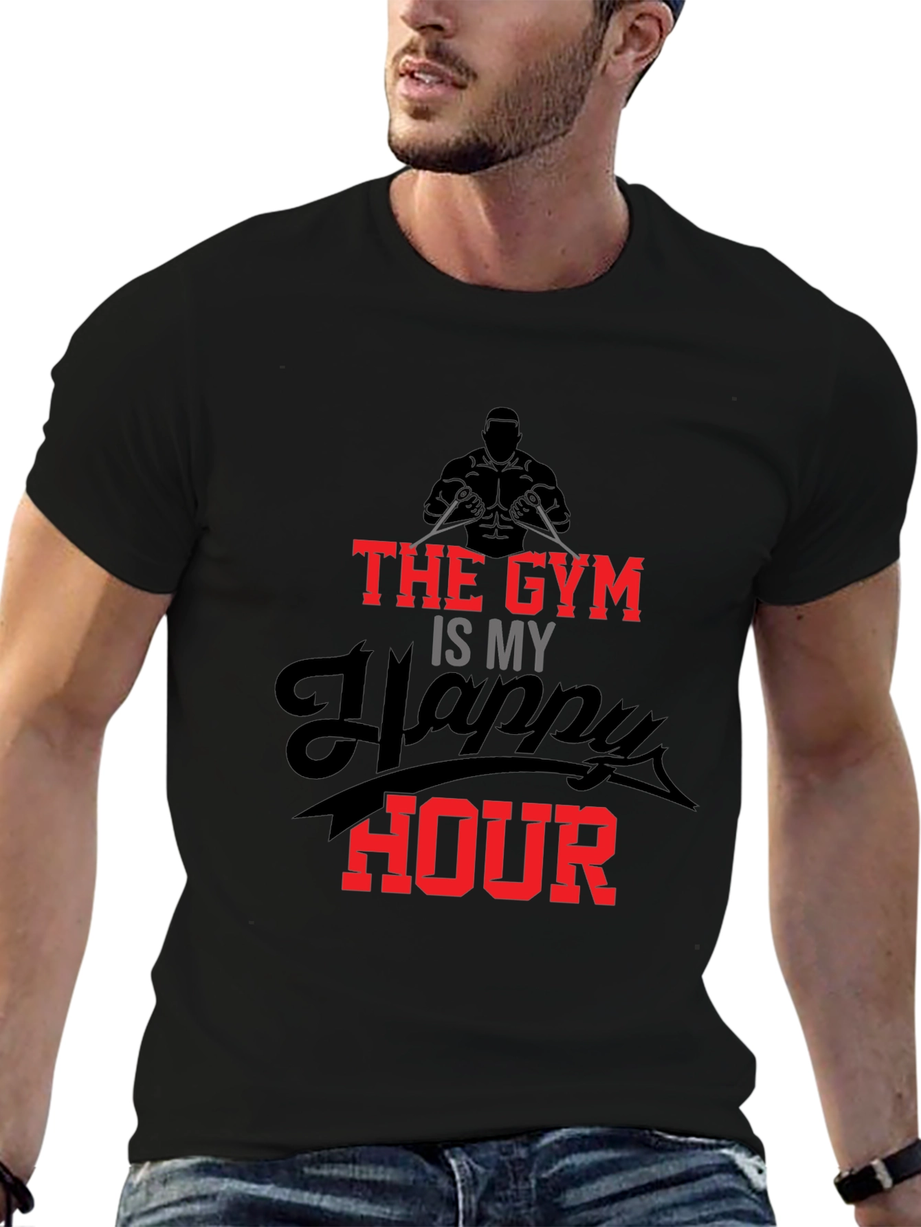 Gym Happy Hour Black Graphic Tee