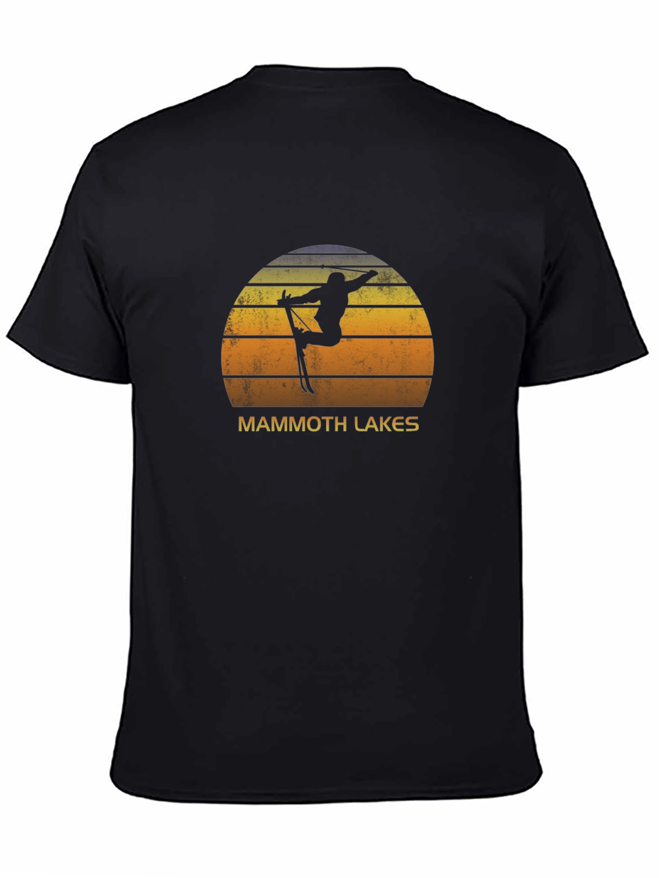 Mammoth Lakes Skier Sunset Graphic Tee - Black Cotton