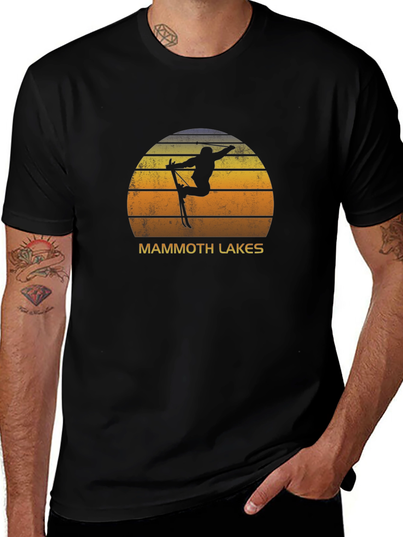 Mammoth Lakes Skier Sunset Graphic Tee - Black Cotton