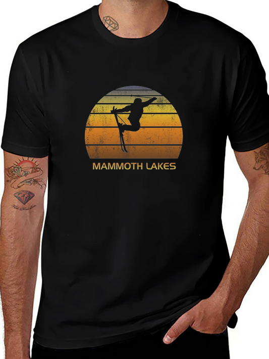 Mammoth Lakes Skier Sunset Graphic Tee - Black Cotton
