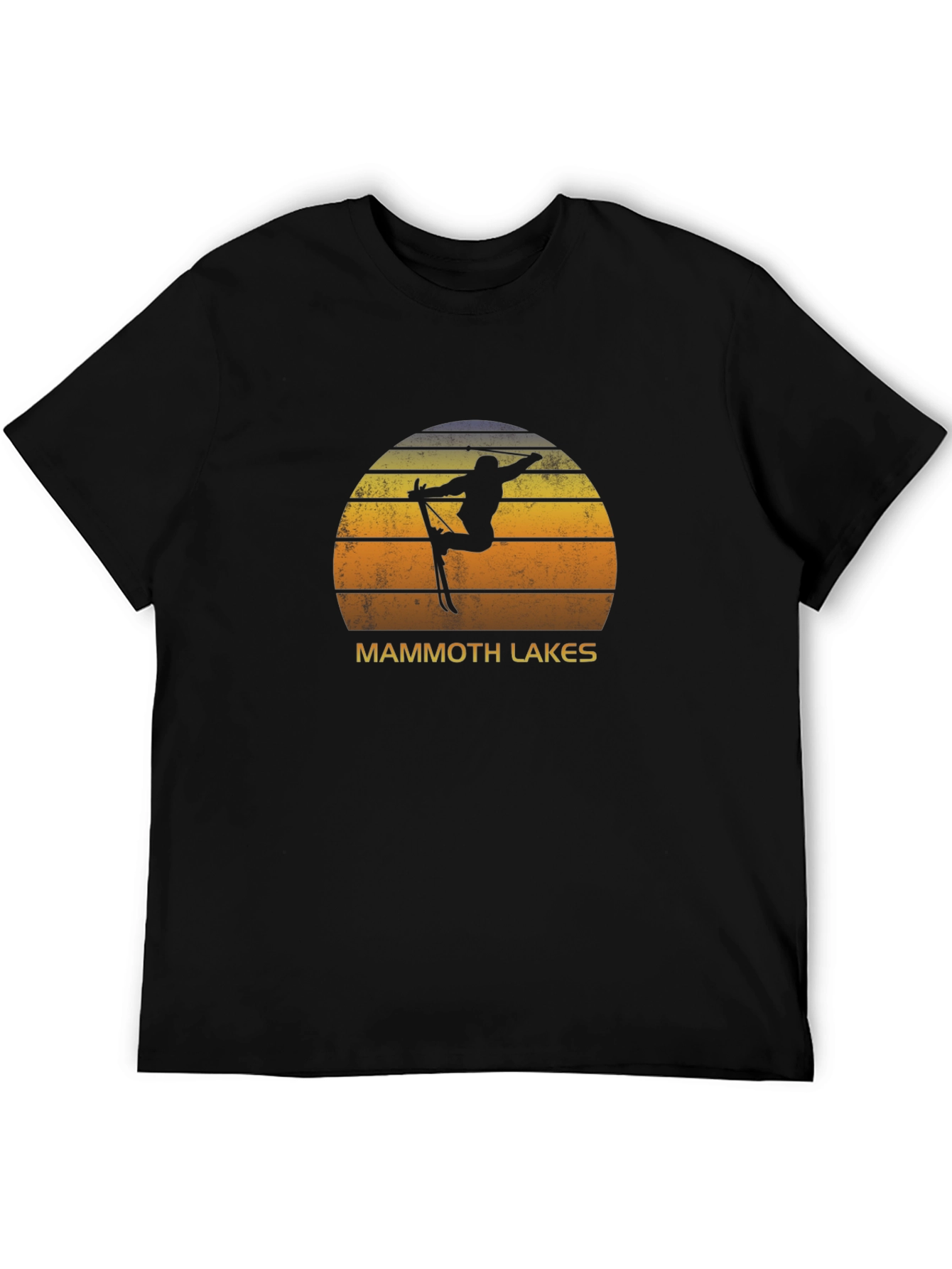 Mammoth Lakes Skier Sunset Graphic Tee - Black Cotton