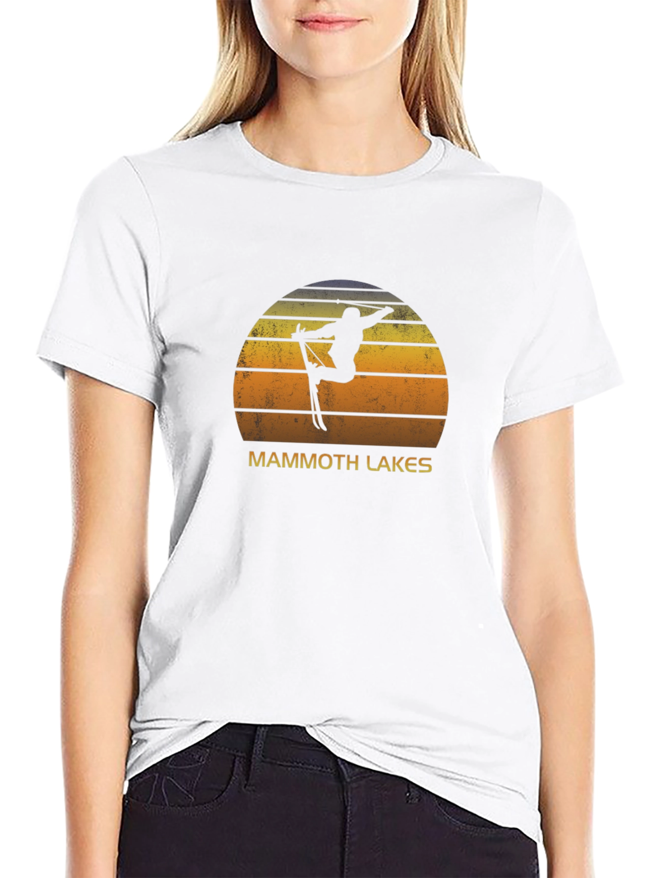 Mammoth Lakes Skier Sunset Graphic Tee - Black Cotton