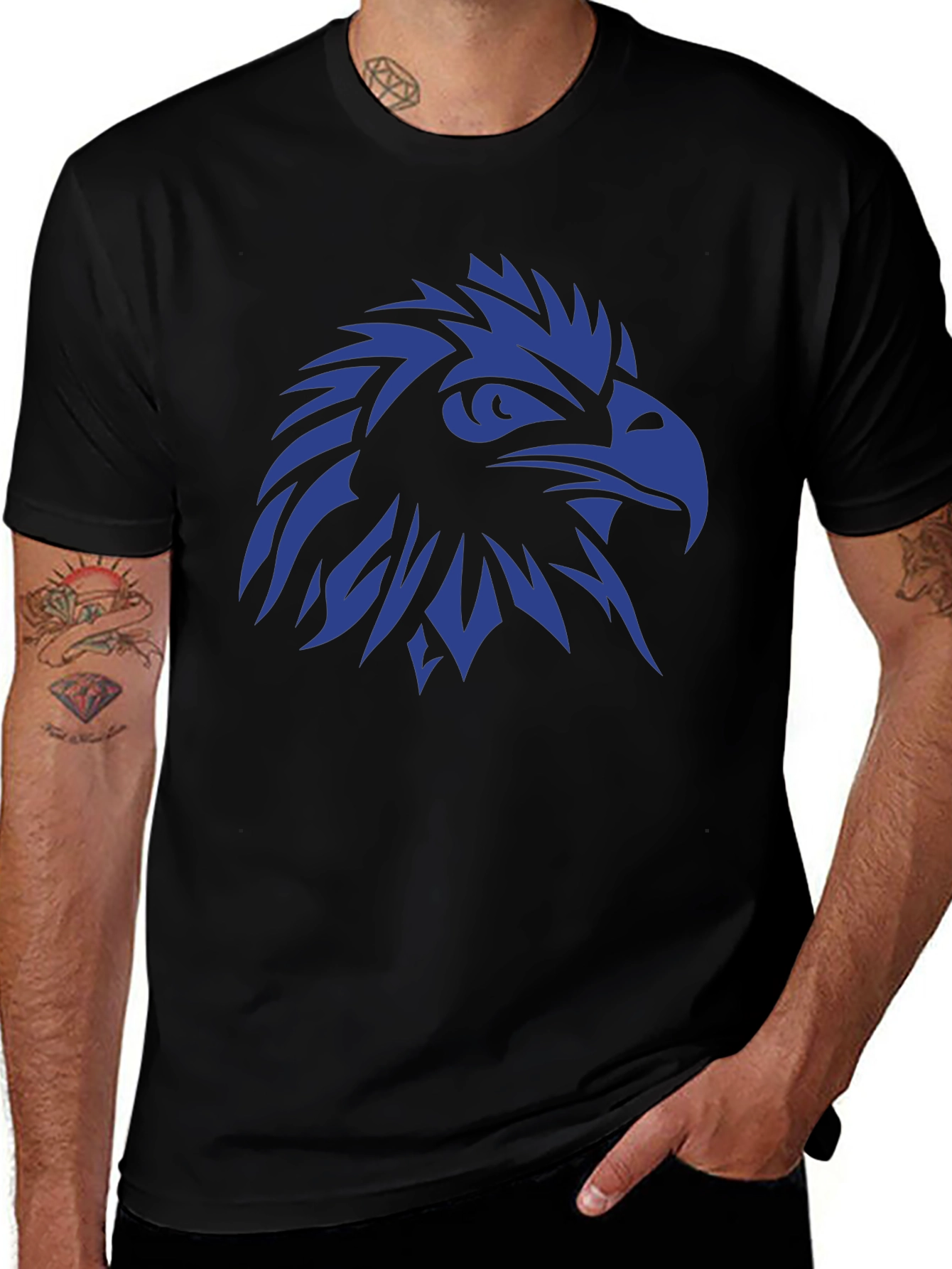 Bold Eagle Graphic Tee - Black Cotton T-Shirt