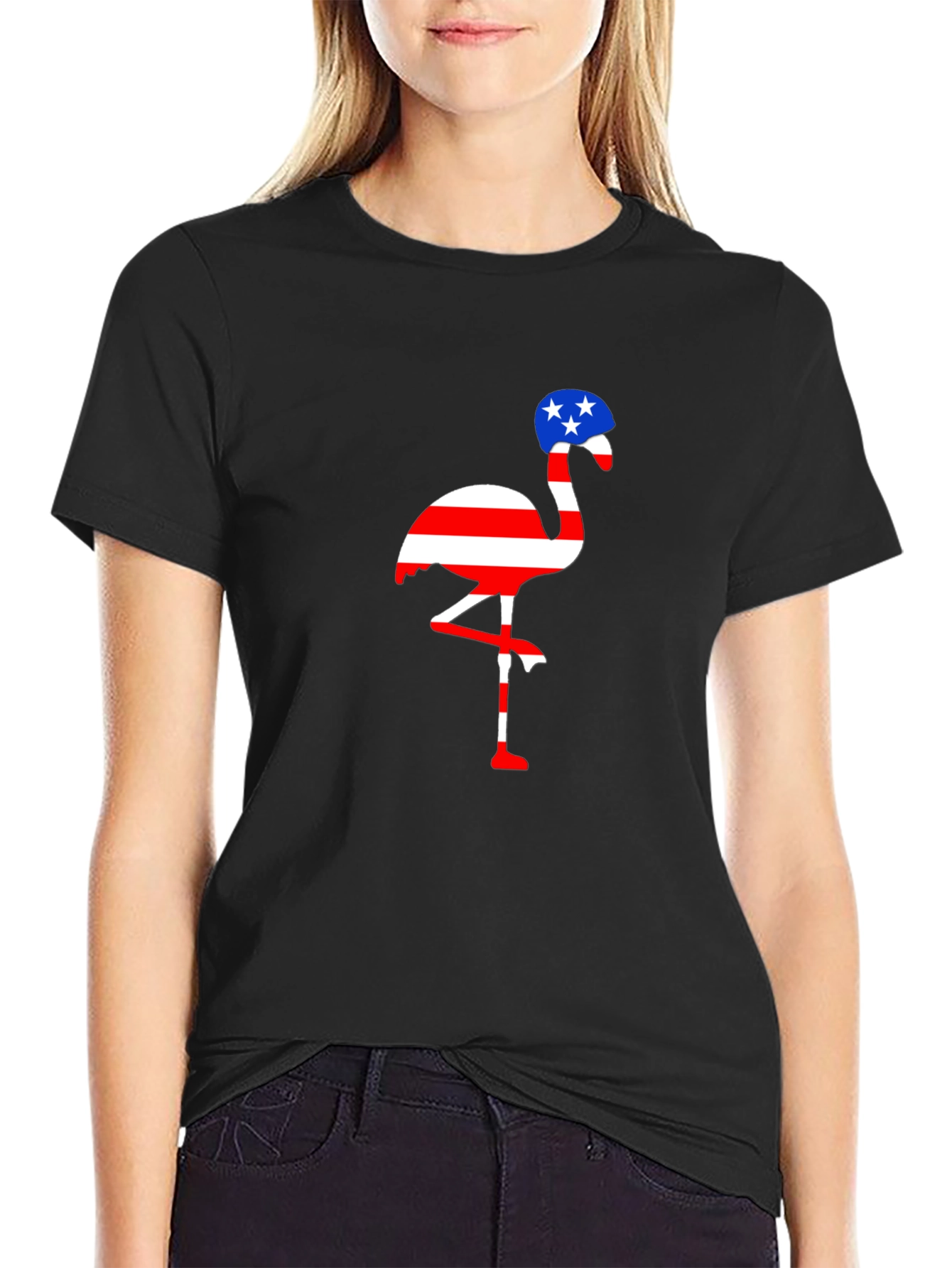 Patriotic Flamingo T-Shirt American Flag Design