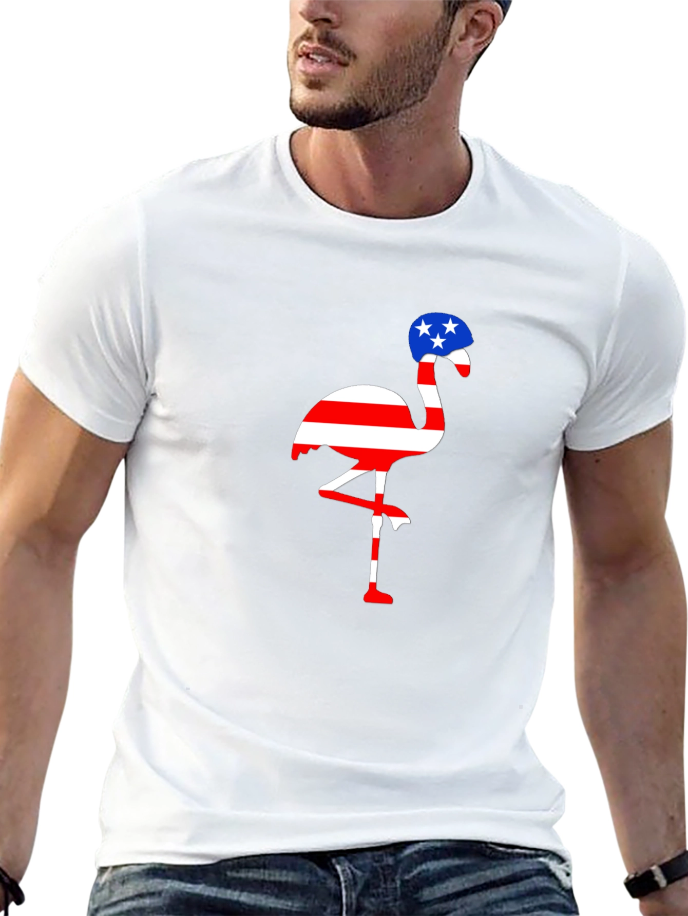 Patriotic Flamingo T-Shirt American Flag Design