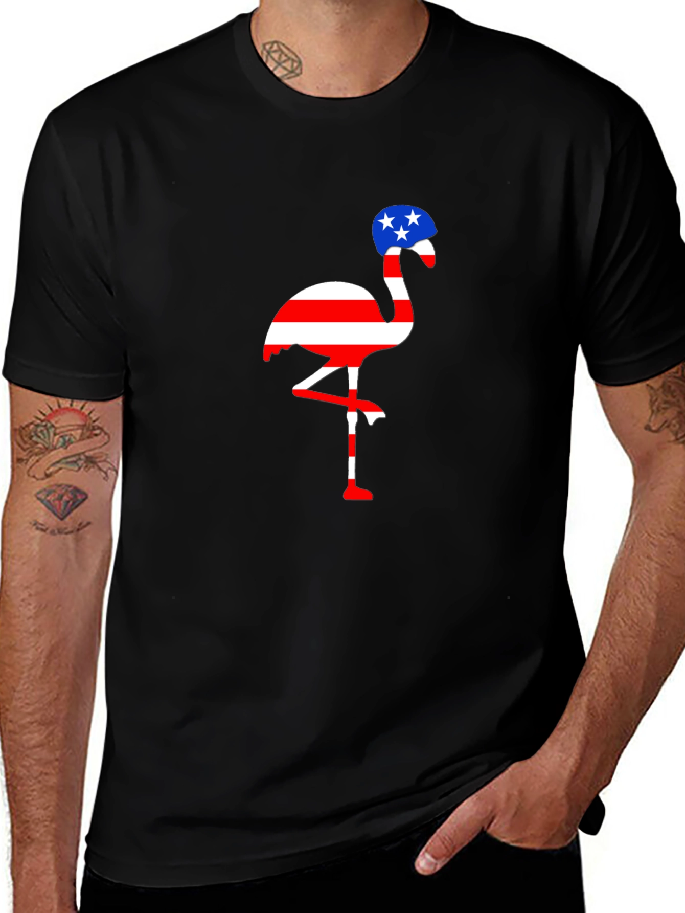 Patriotic Flamingo T-Shirt American Flag Design