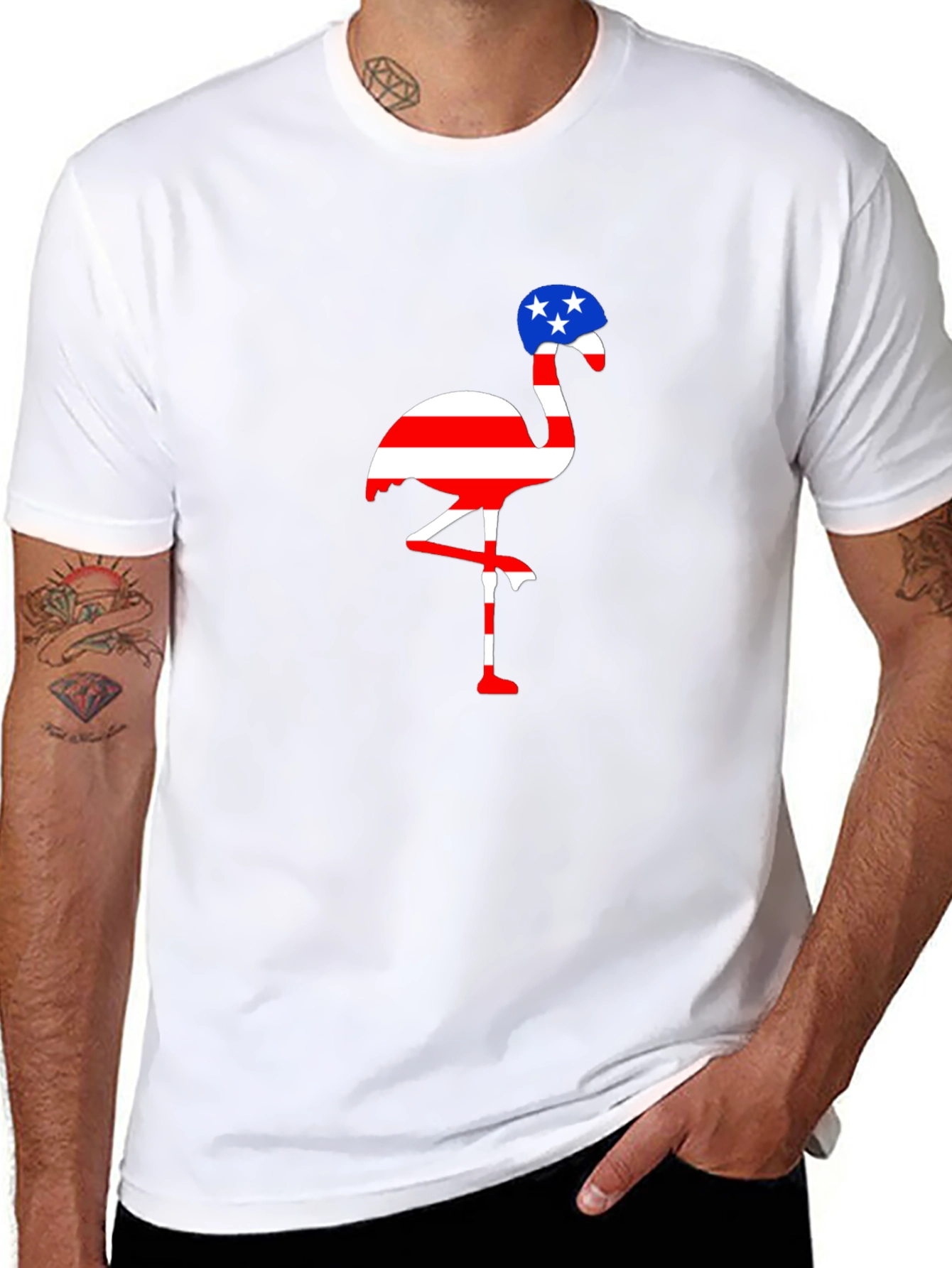 Patriotic Flamingo T-Shirt American Flag Design