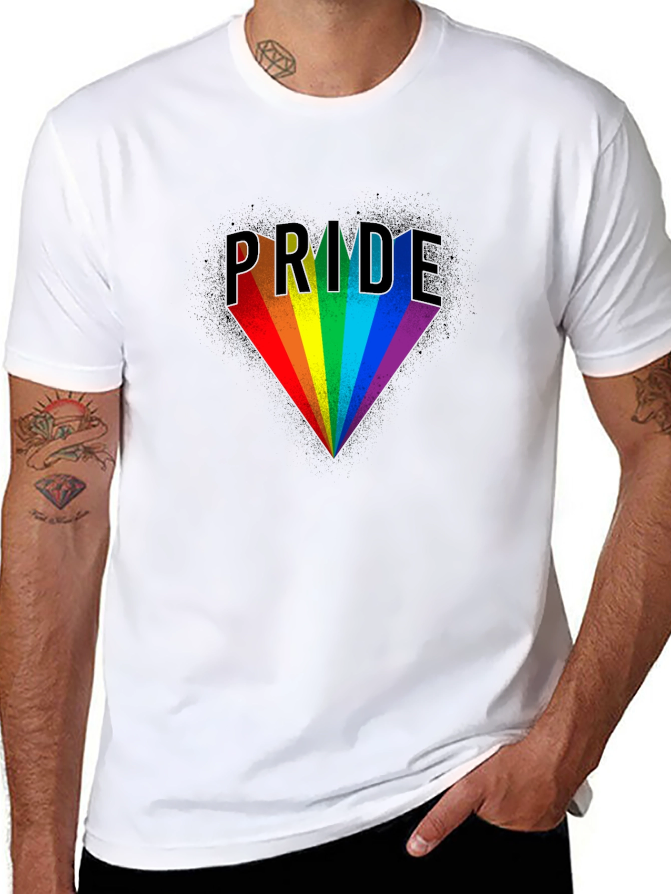 Pride Rainbow Heart T-Shirt - Black Cotton LGBTQ Tee
