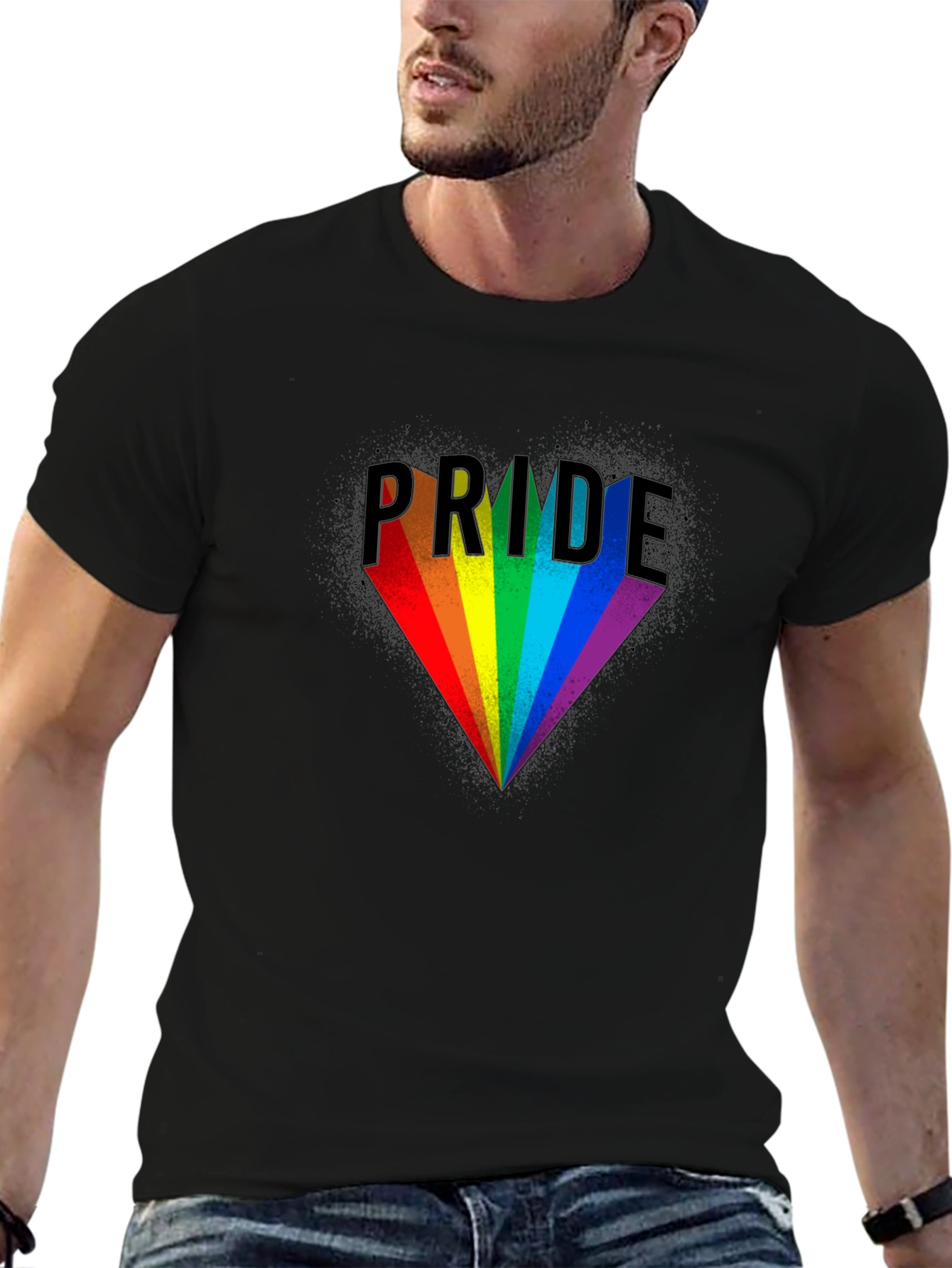 Pride Rainbow Heart T-Shirt - Black Cotton LGBTQ Tee