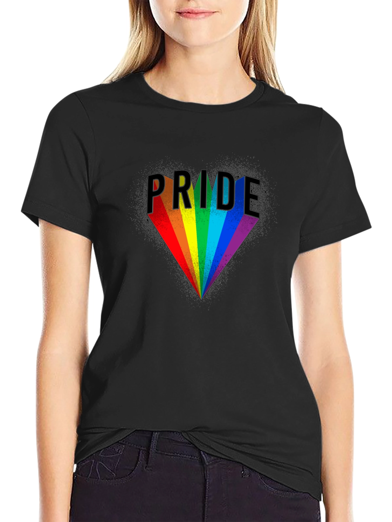 Pride Rainbow Heart T-Shirt - Black Cotton LGBTQ Tee