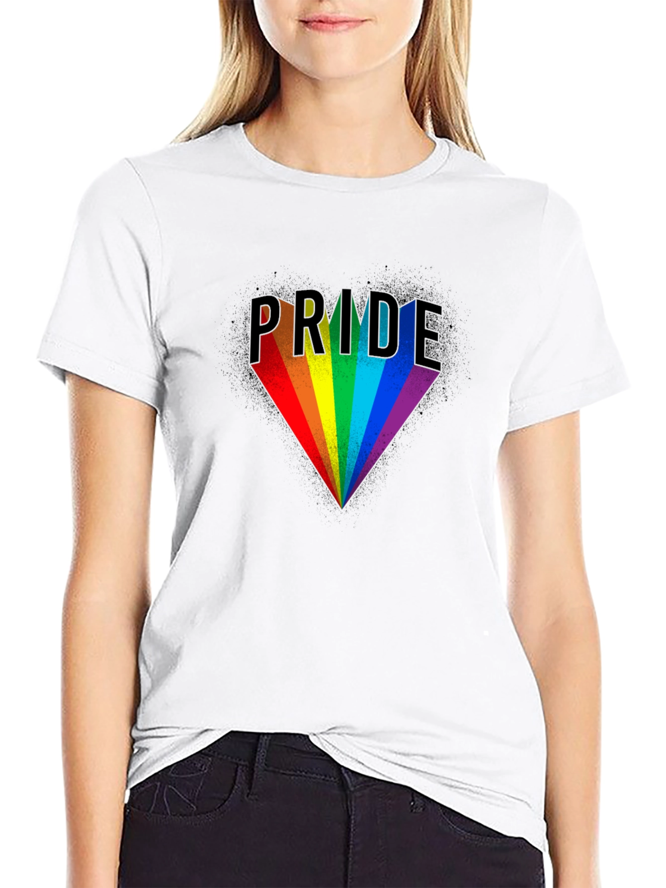 Pride Rainbow Heart T-Shirt - Black Cotton LGBTQ Tee