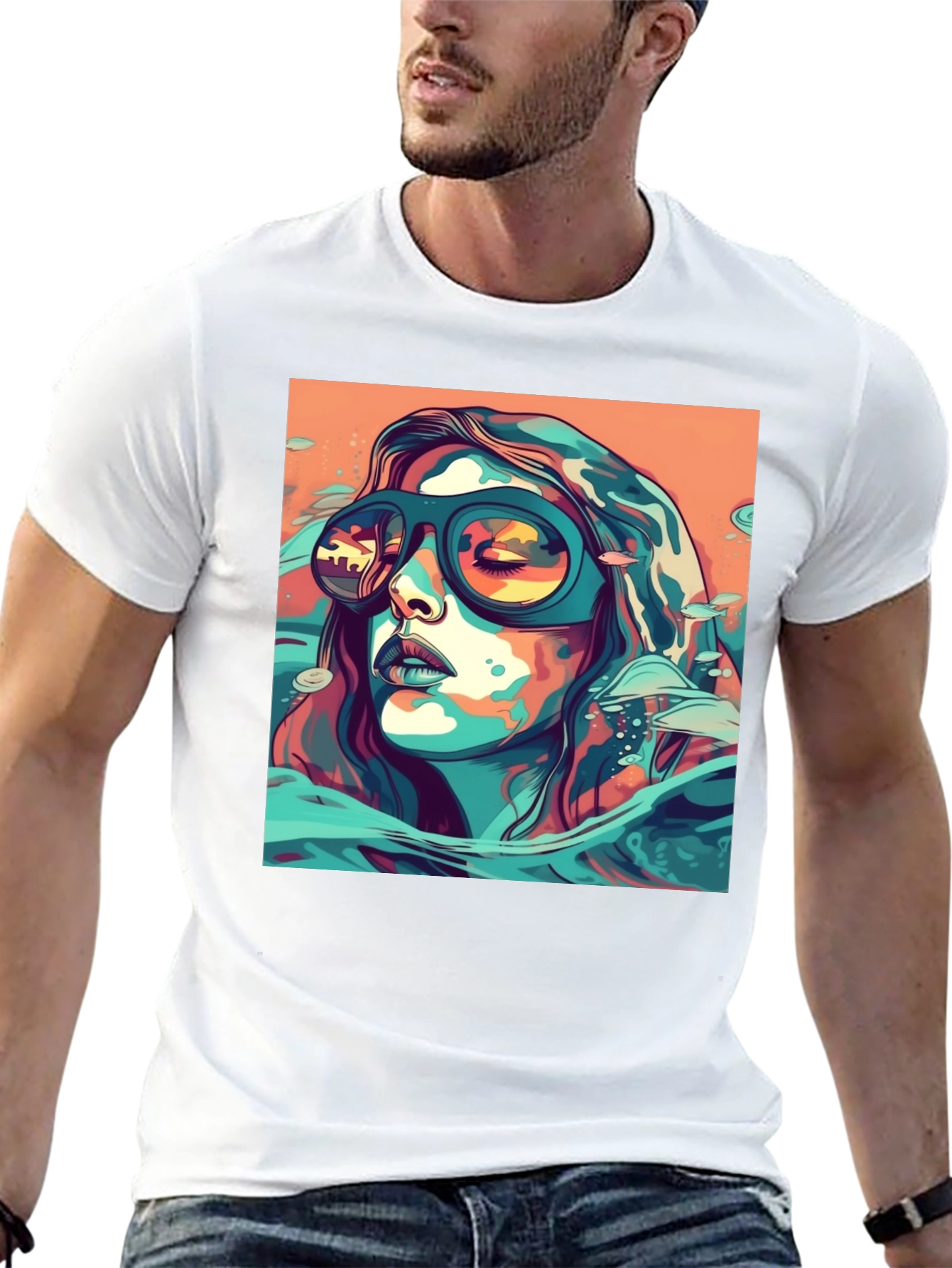 Abstract Woman Sunglasses Black Tee