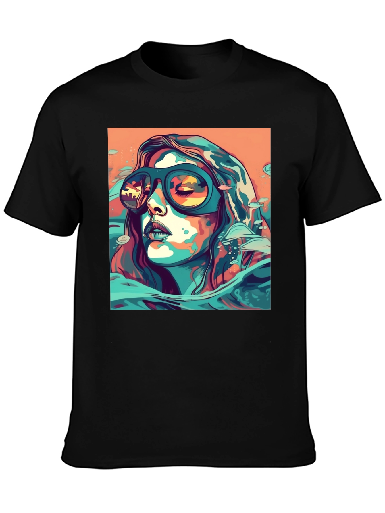 Abstract Woman Sunglasses Black Tee