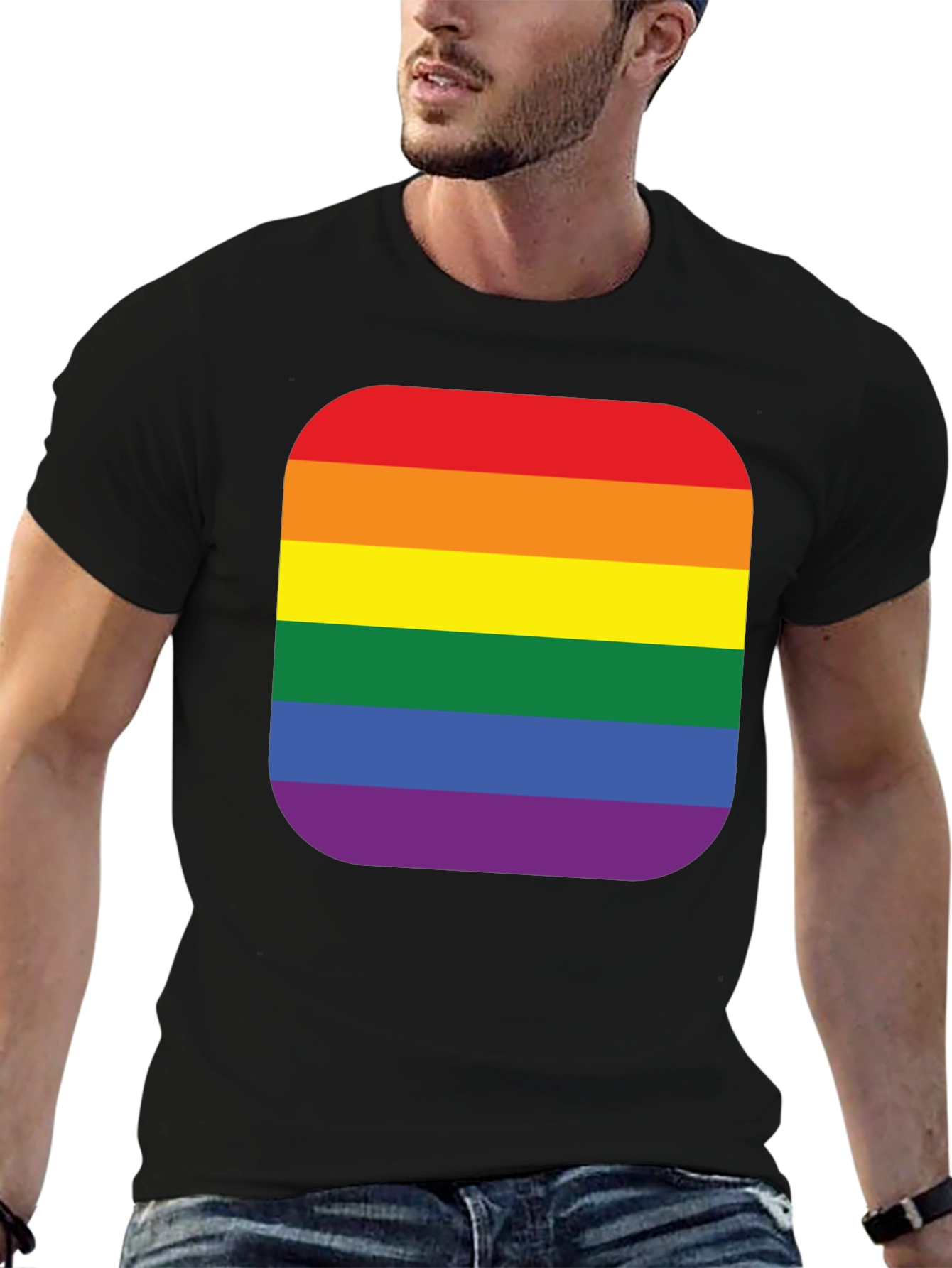 Pride Rainbow Stripe T-Shirt - Black Cotton Blend