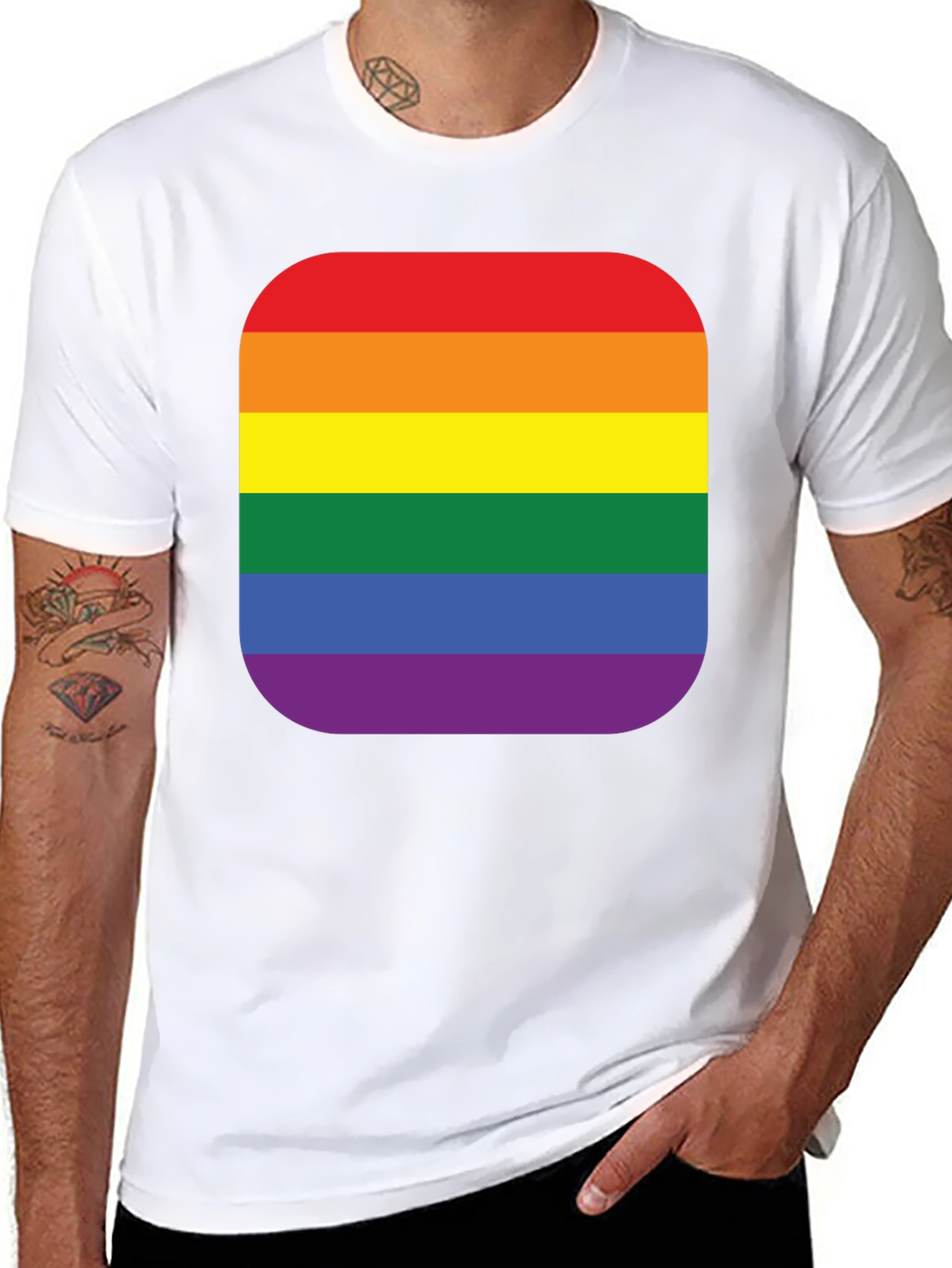 Pride Rainbow Stripe T-Shirt - Black Cotton Blend