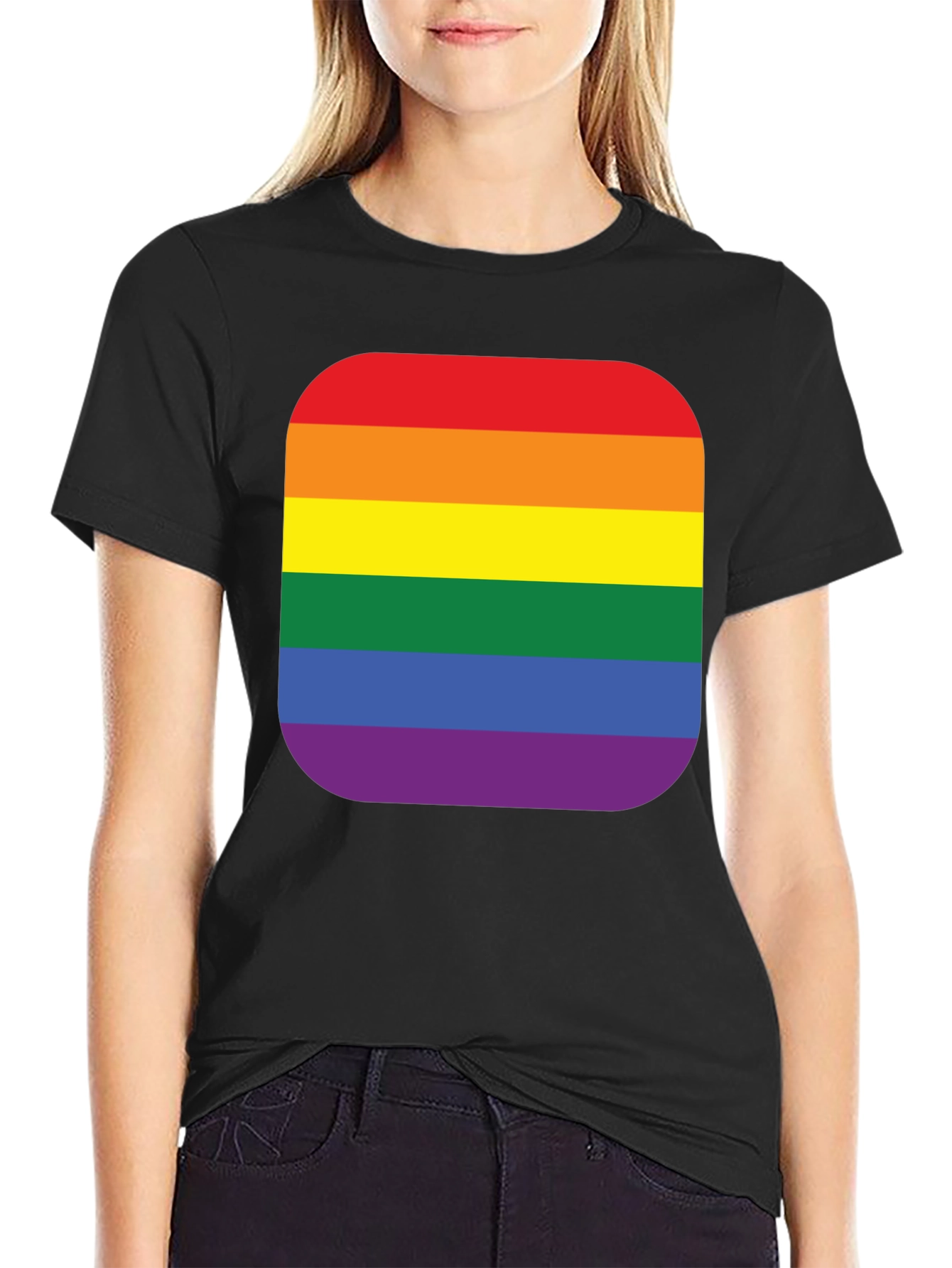 Pride Rainbow Stripe T-Shirt - Black Cotton Blend
