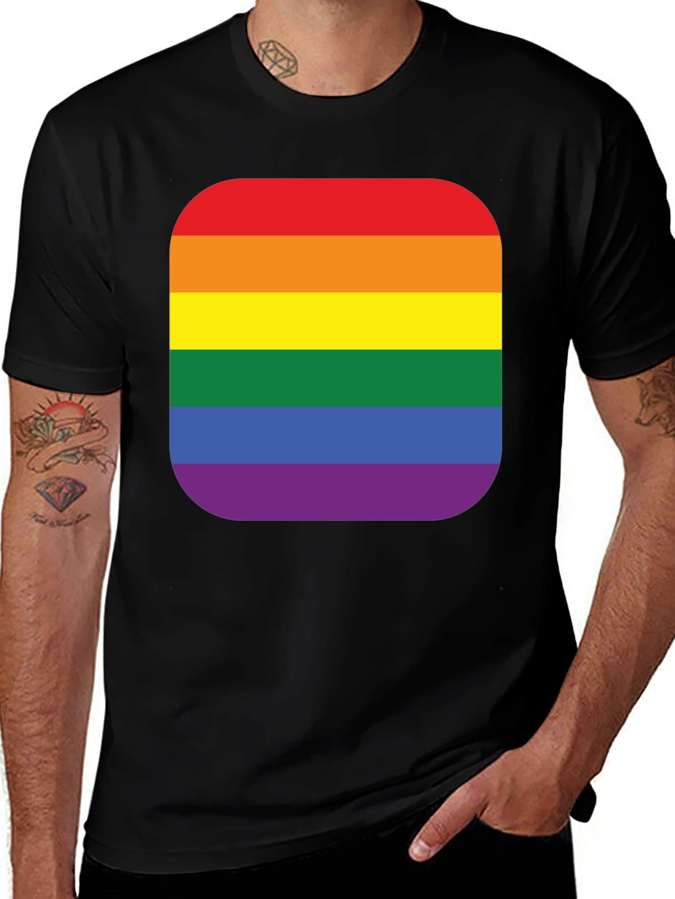 Pride Rainbow Stripe T-Shirt - Black Cotton Blend