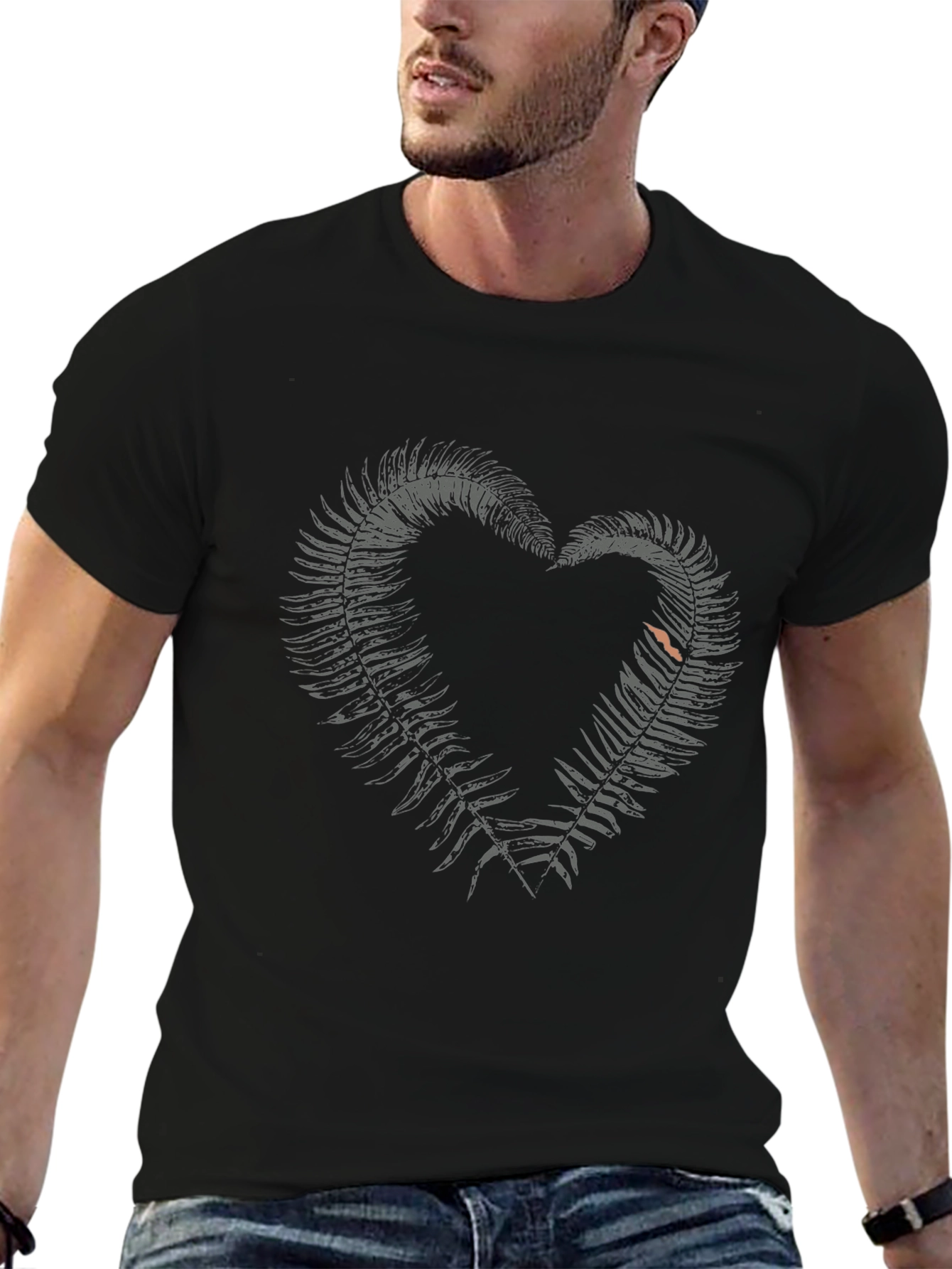 Fern Heart Graphic Black T-Shirt