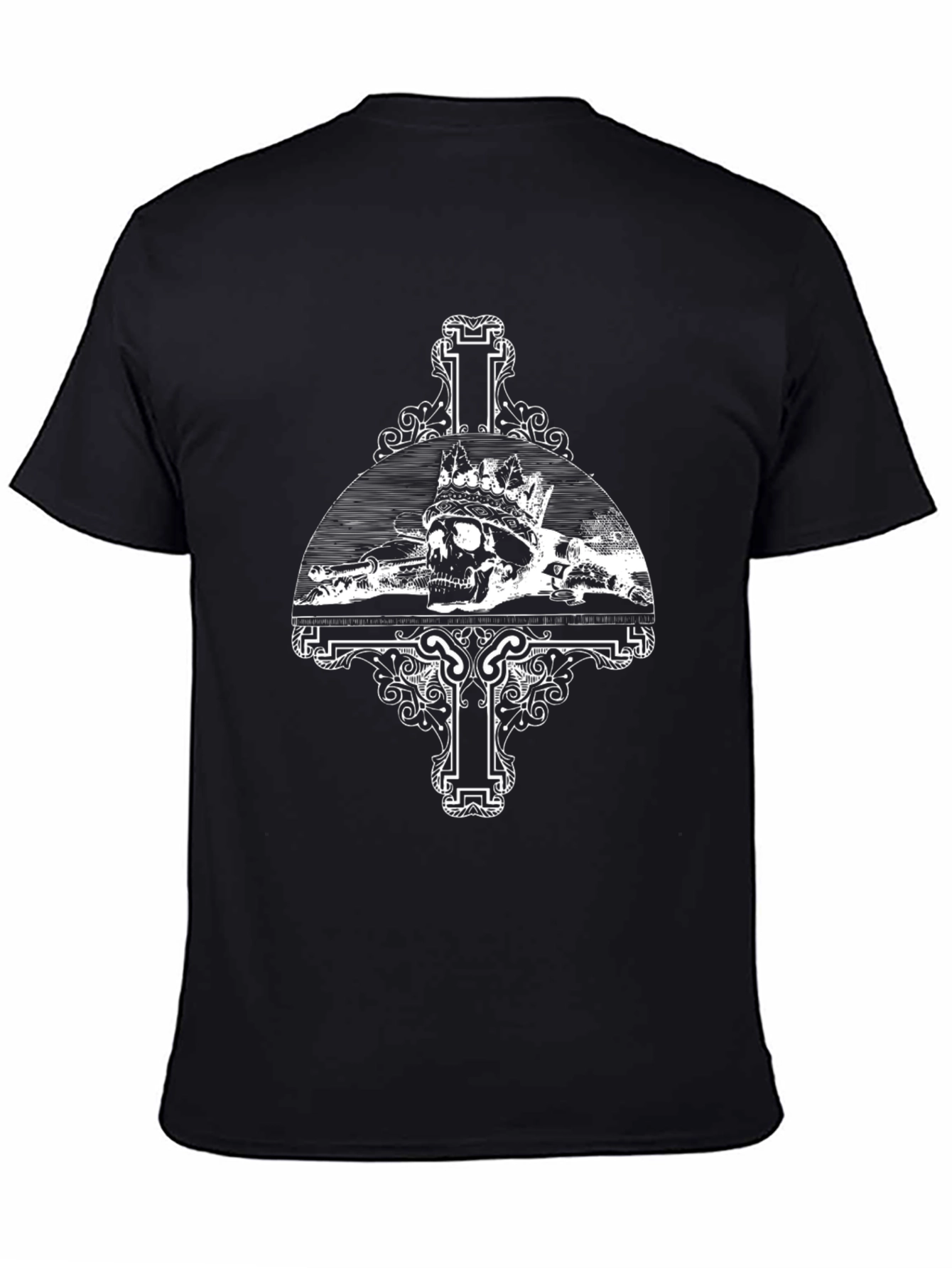 Skull Crown Cross Graphic Tee - Black Casual T-Shirt
