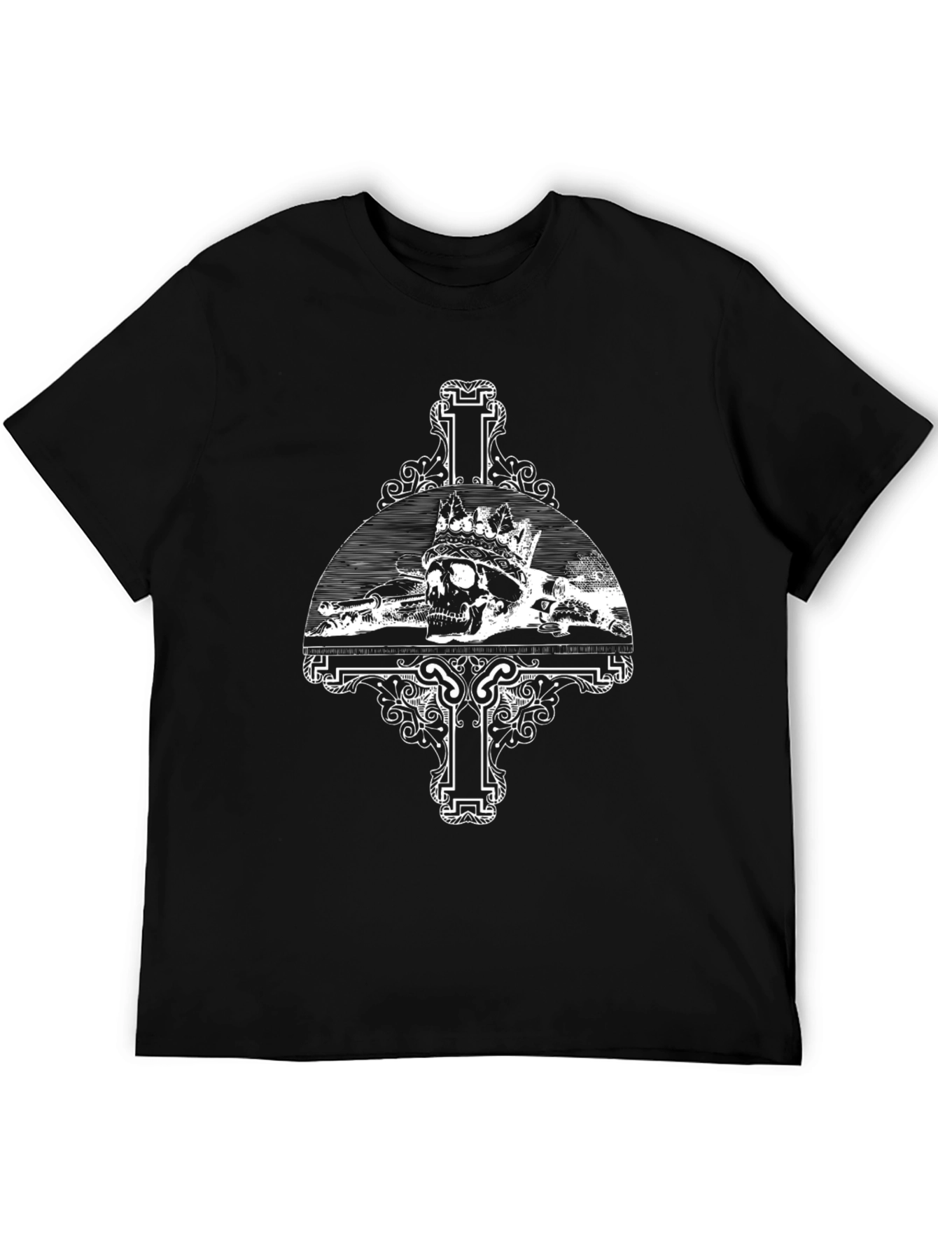 Skull Crown Cross Graphic Tee - Black Casual T-Shirt