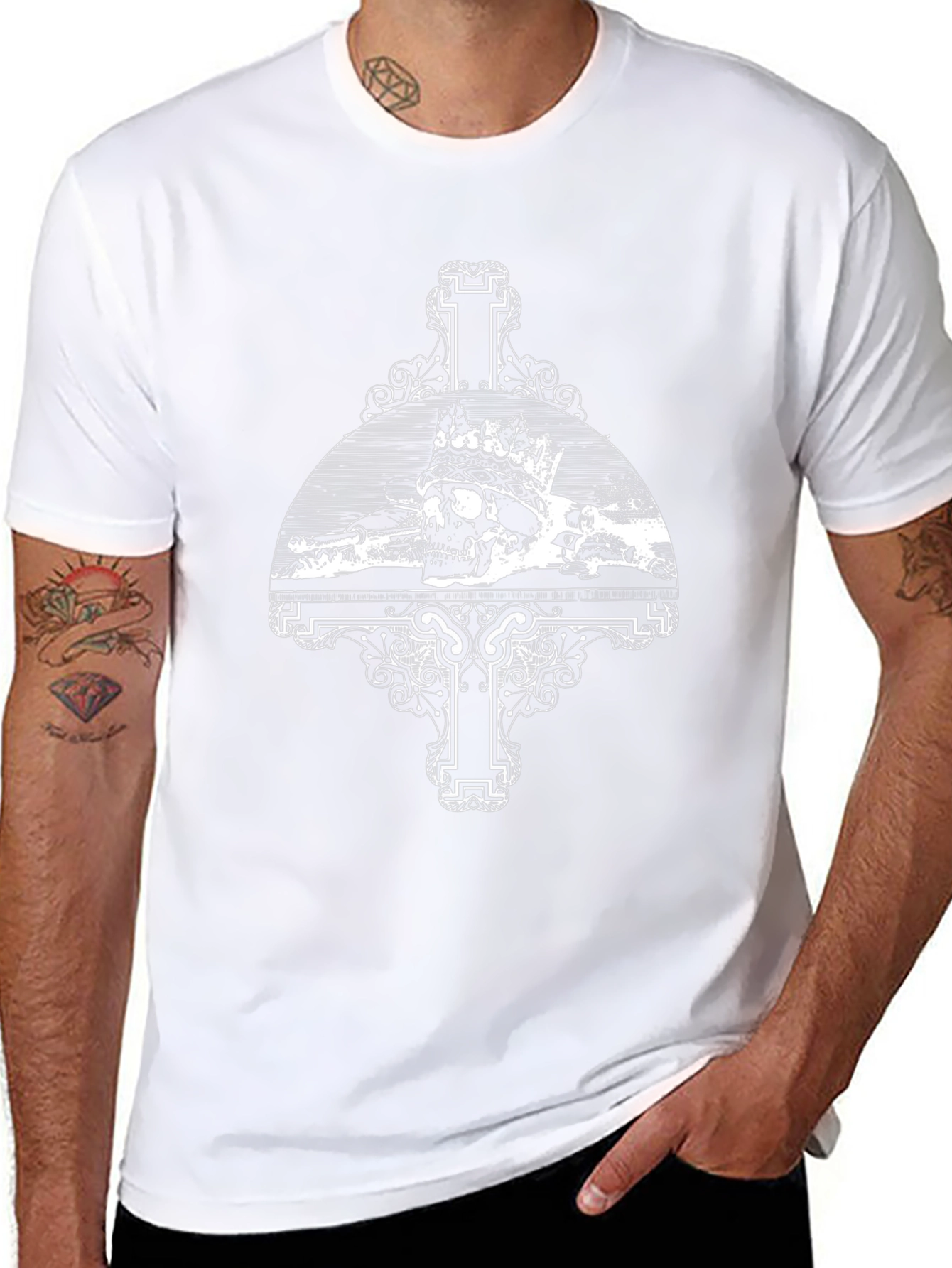 Skull Crown Cross Graphic Tee - Black Casual T-Shirt