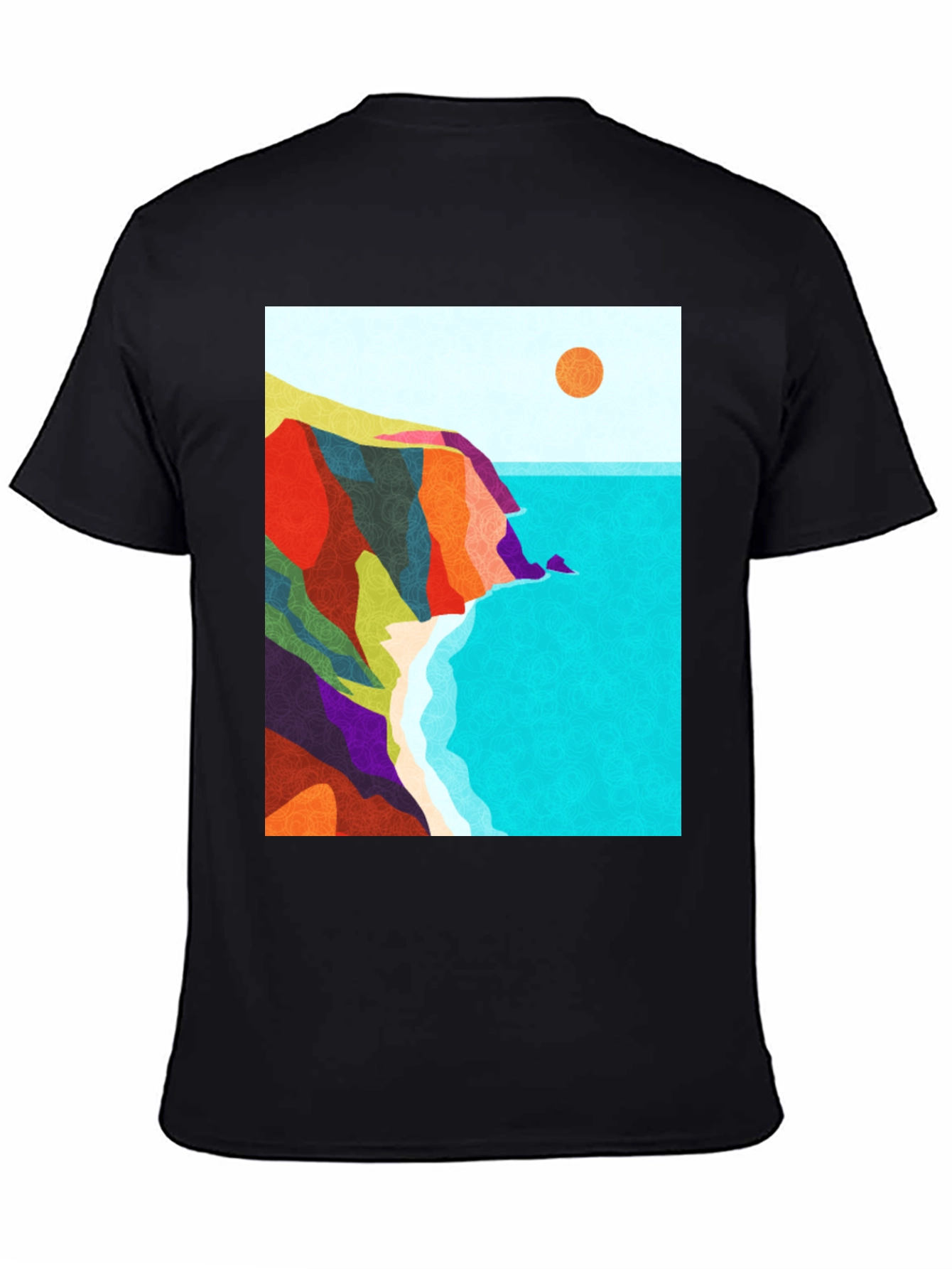 Abstract Seascape Graphic Black T-Shirt
