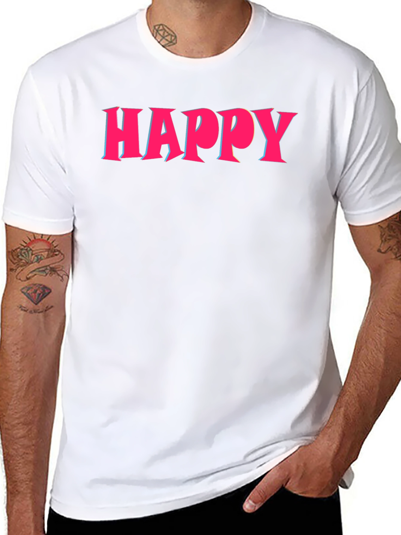 Happy Graphic Print Crew Neck T-Shirt