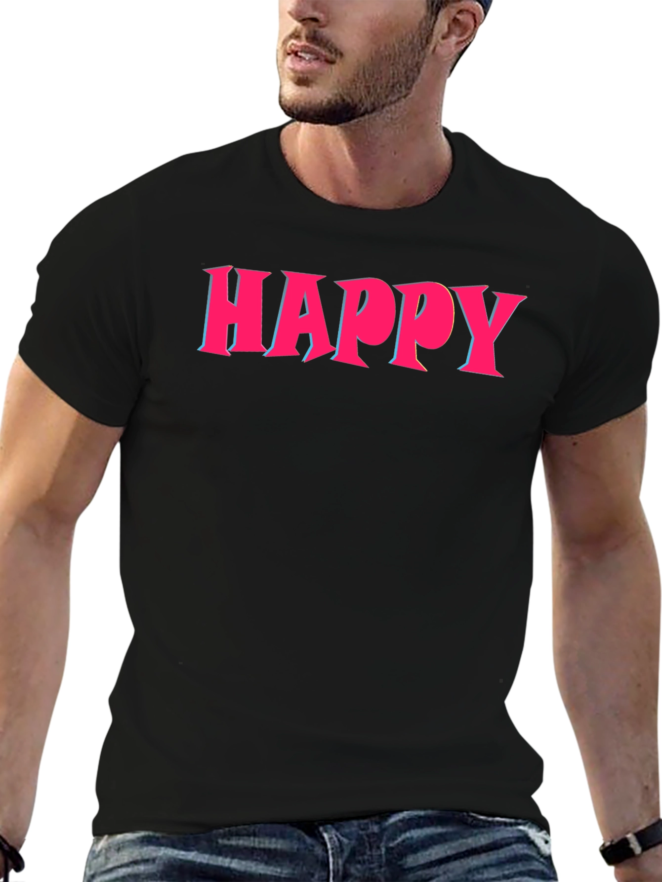 Happy Graphic Print Crew Neck T-Shirt