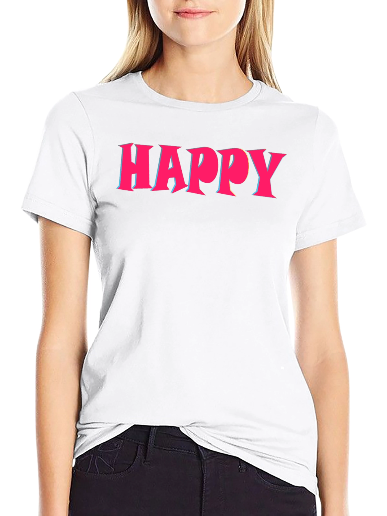 Happy Graphic Print Crew Neck T-Shirt