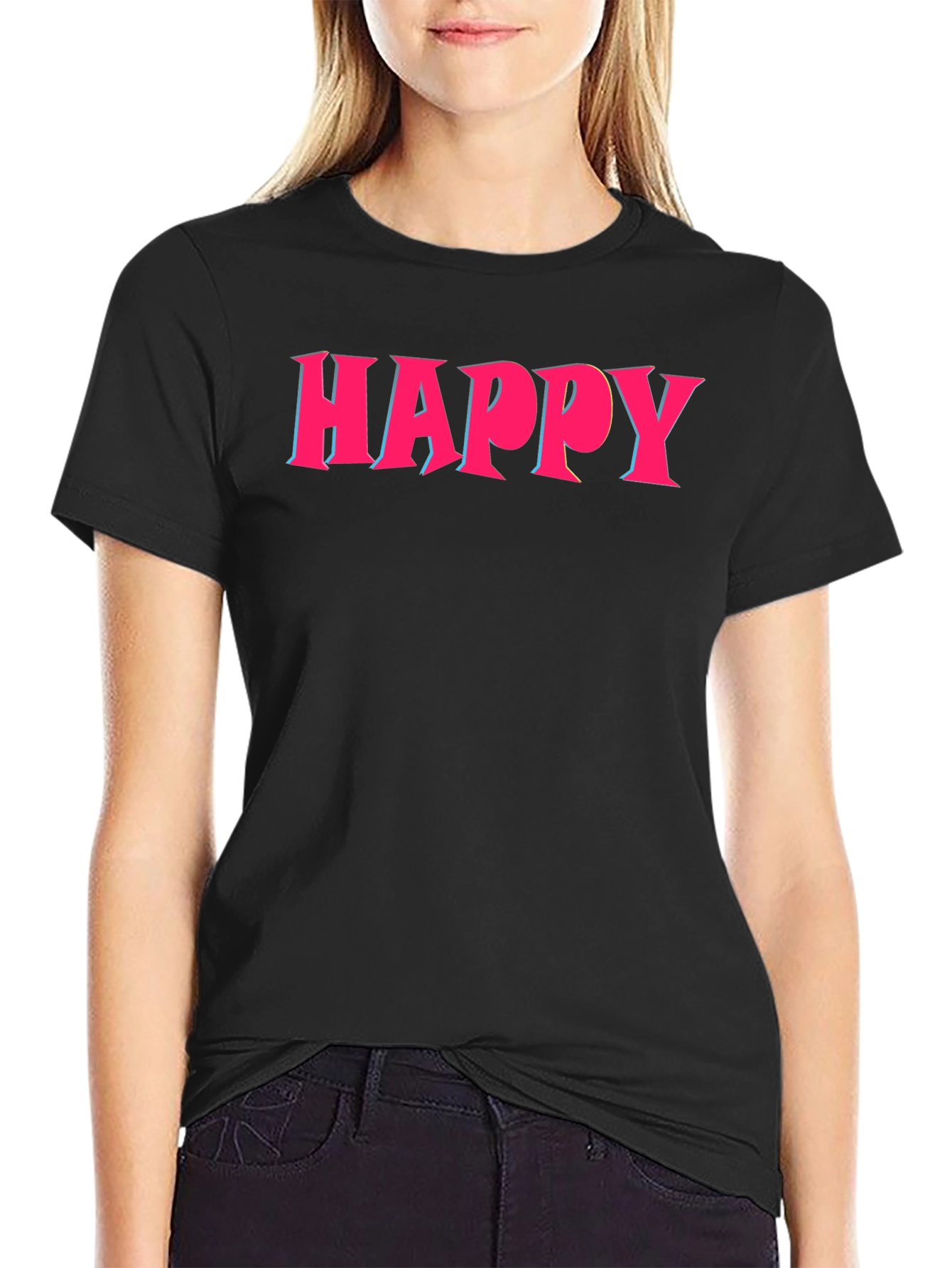 Happy Graphic Print Crew Neck T-Shirt